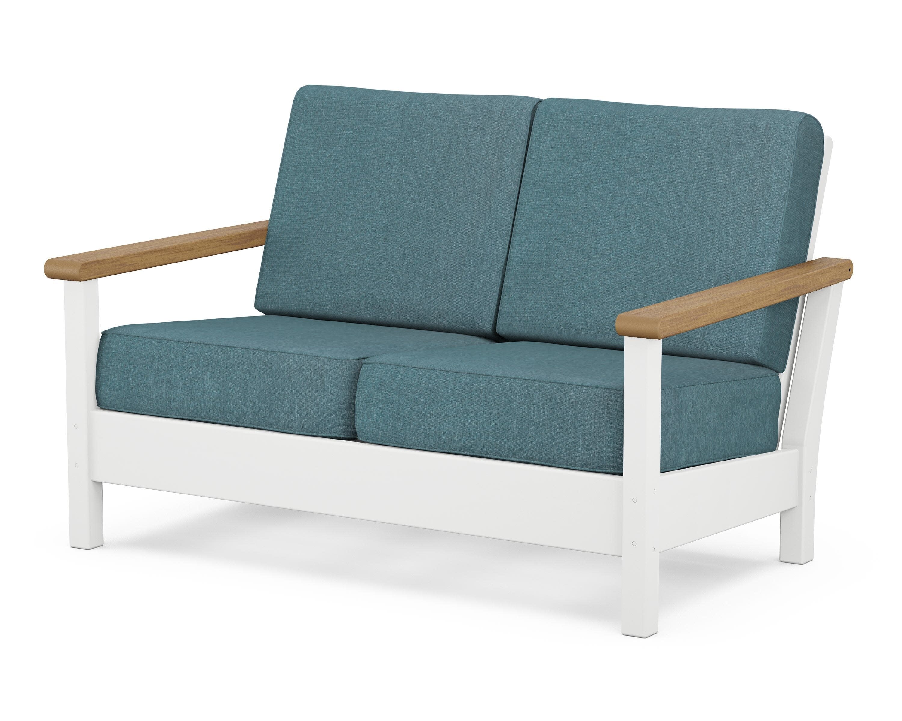 Harbour Deep Seating Loveseat in White / Natural / Ocean Teal