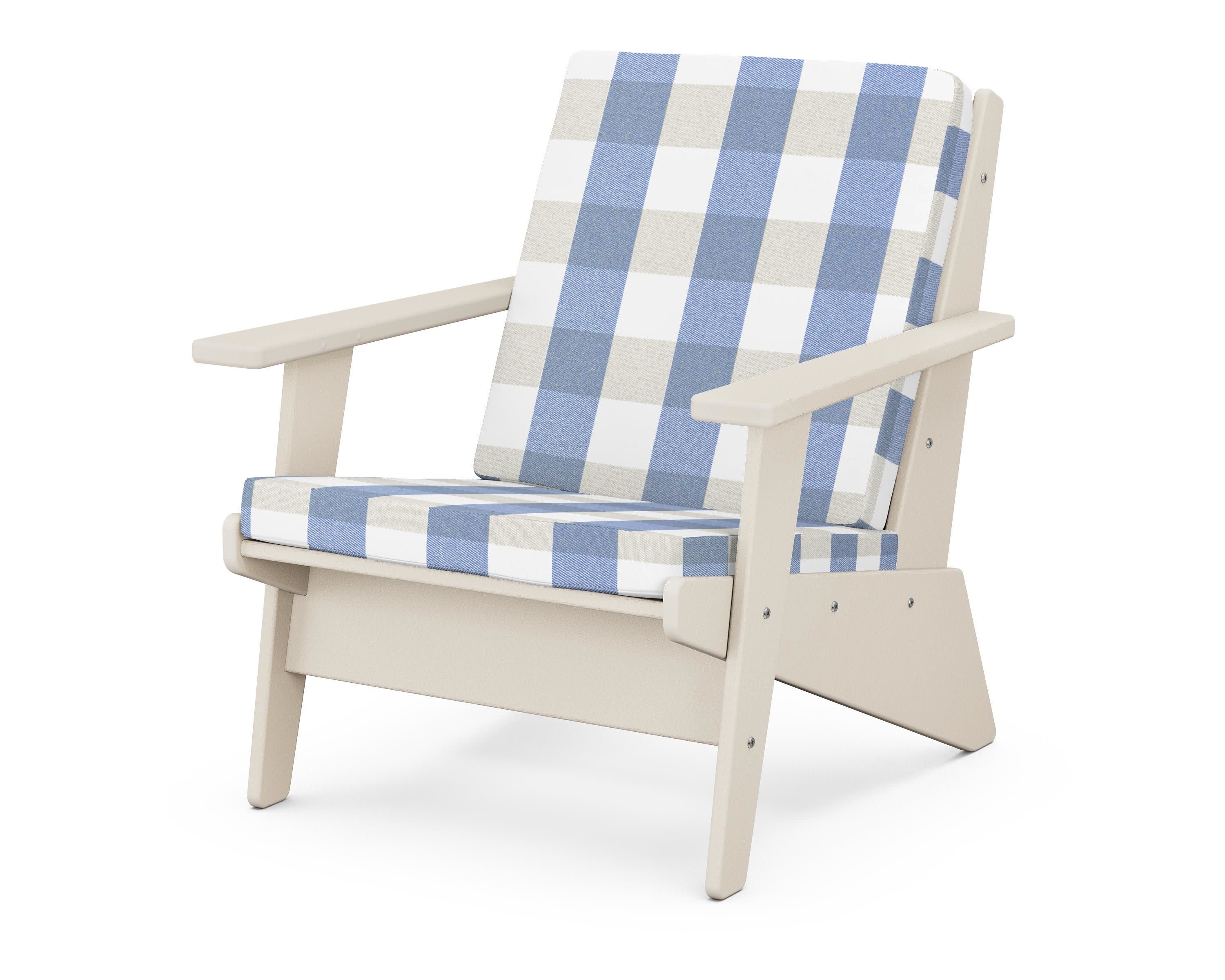 Riviera Modern Lounge Chair in Sand / Buffalo Plaid Sky Blue