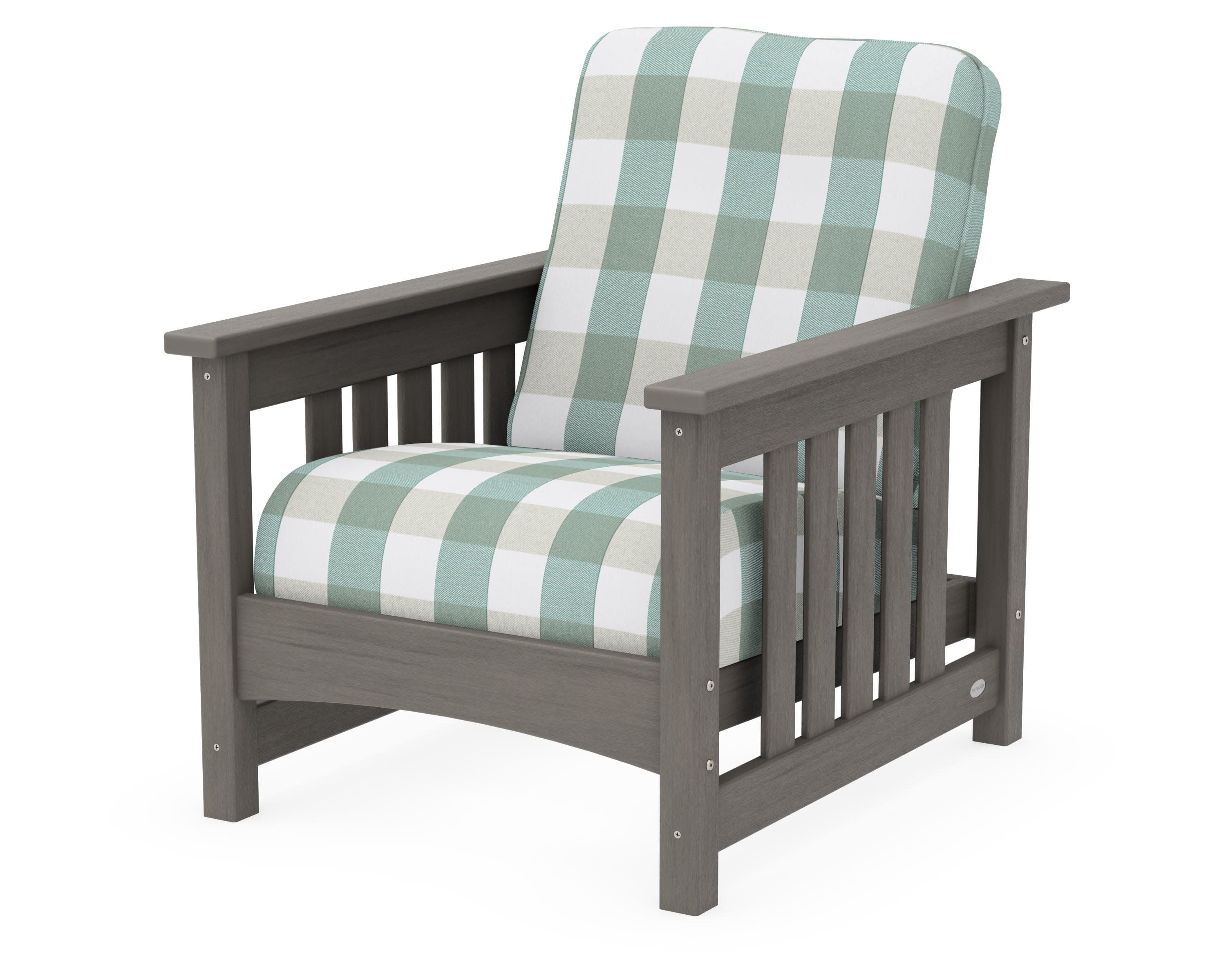 Club Mission Chair in Driftwood / Buffalo Plaid Glacier Spa