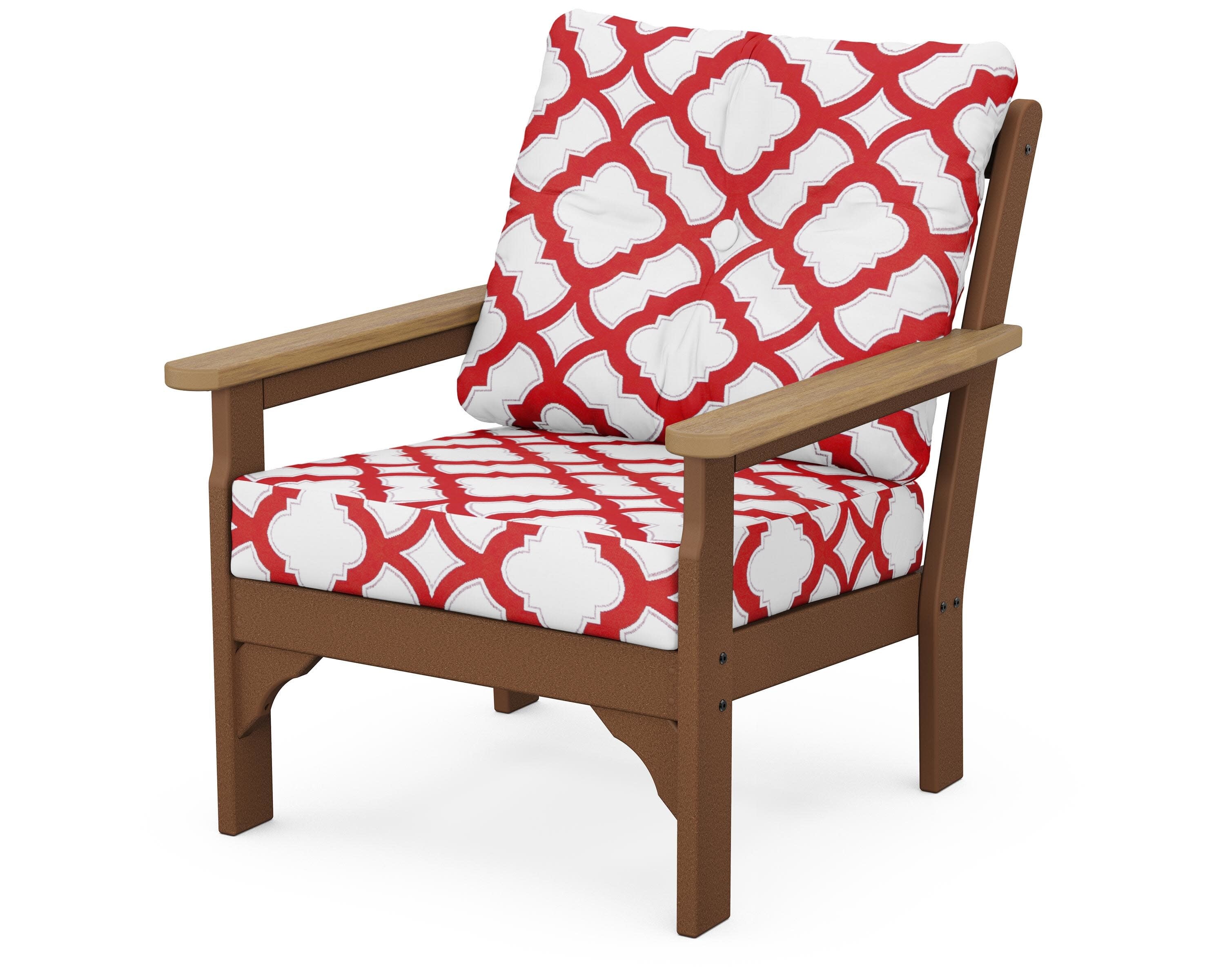 Vineyard Deep Seating Chair in Teak / Natural / Trellis Crimson