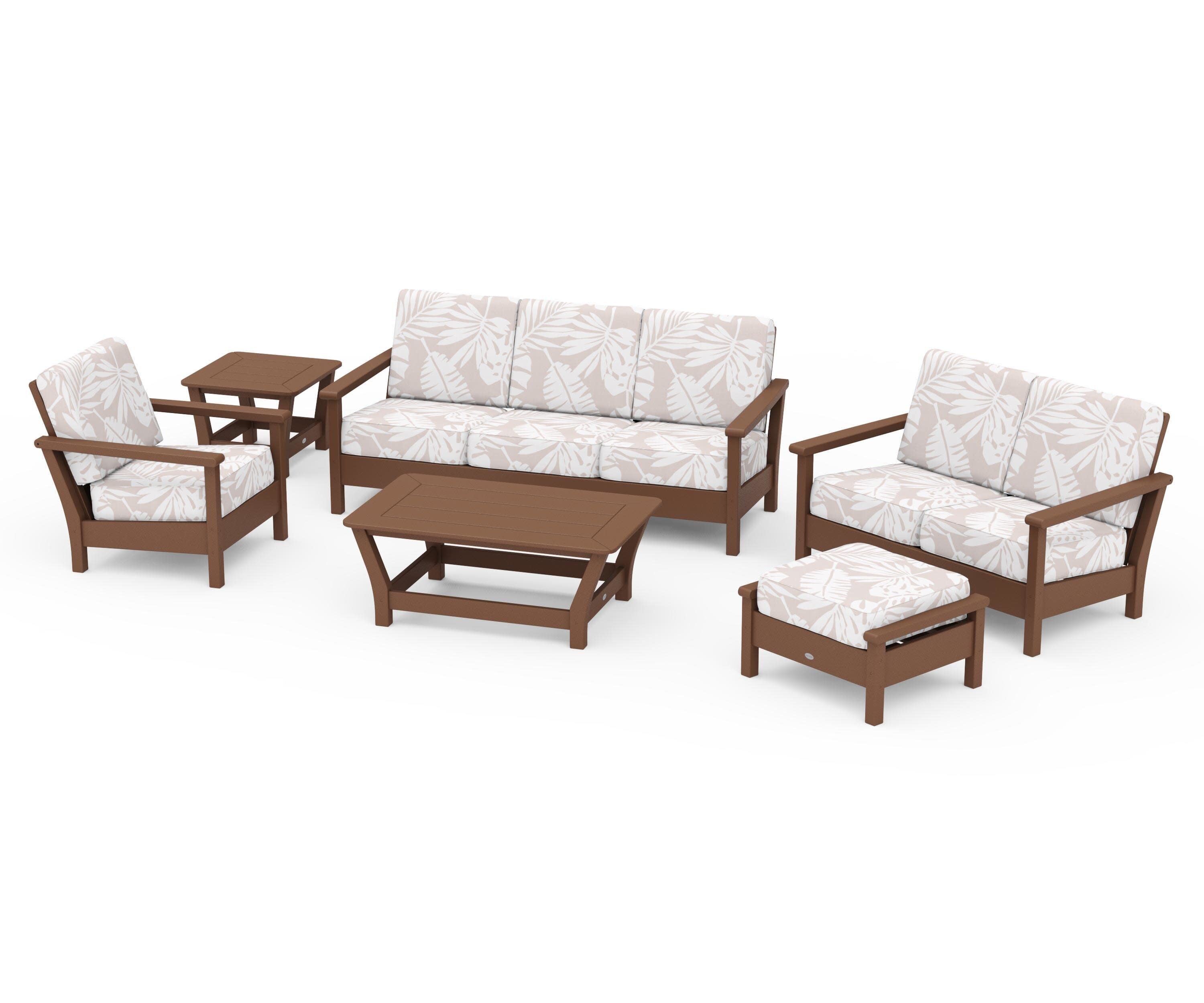 Harbour 6-Piece Outdoor Living Set in Teak / Leaf Dune Burlap