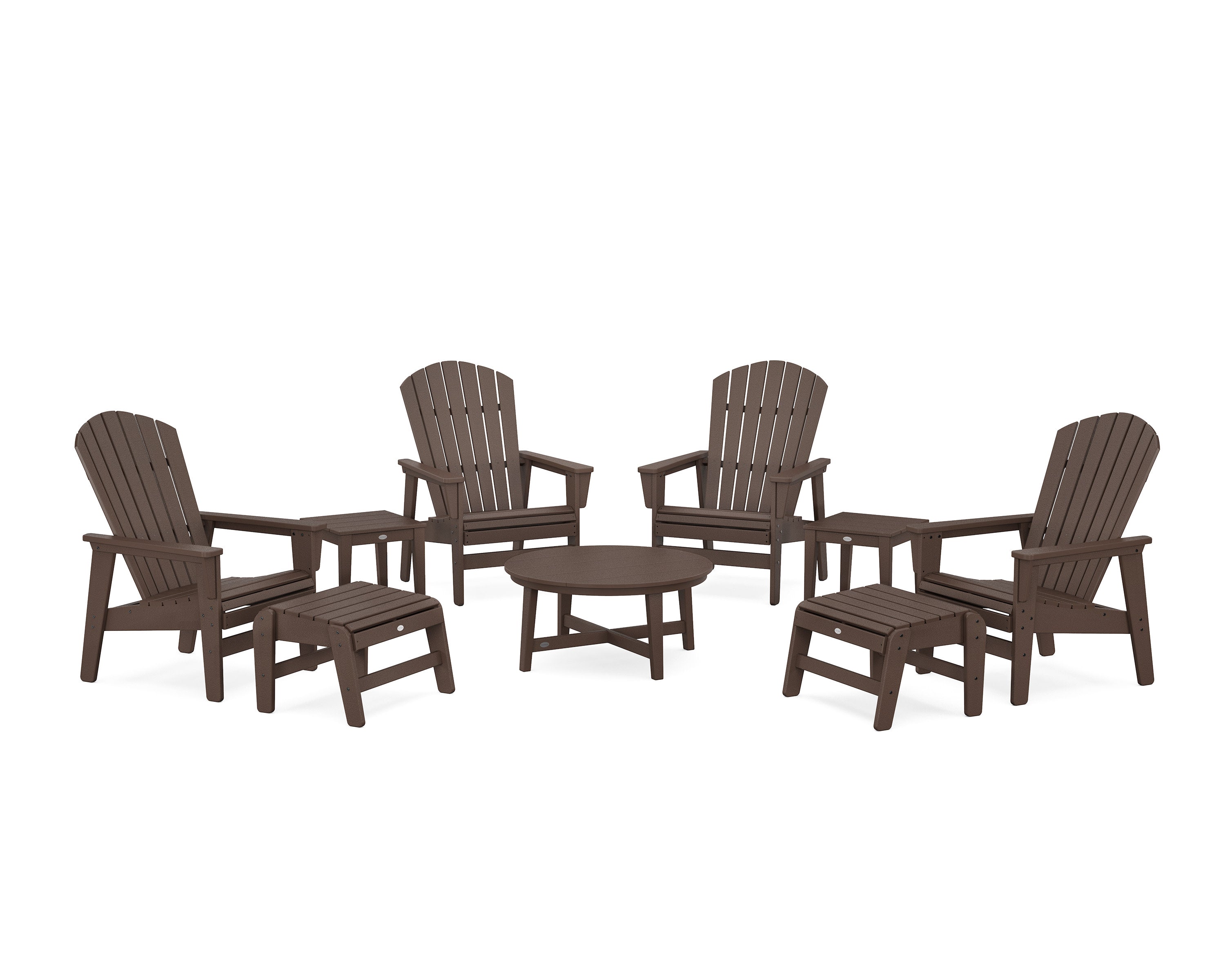 Nautical Grand Upright Adirondack 9-Piece Conversation Set in Mahogany