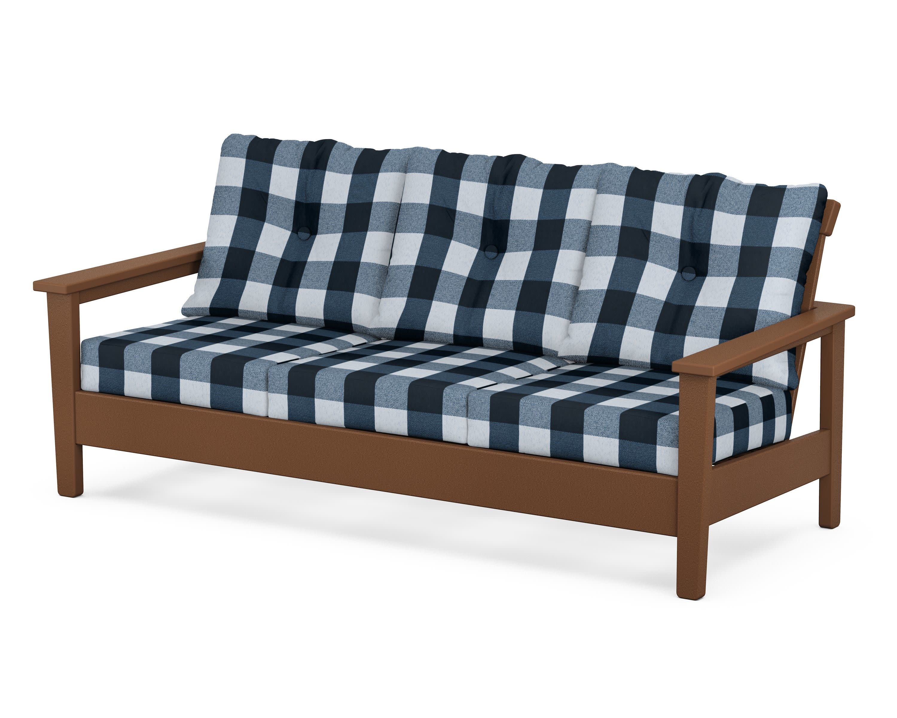 Prescott Deep Seating Sofa in Teak / Buffalo Plaid Marine Indigo
