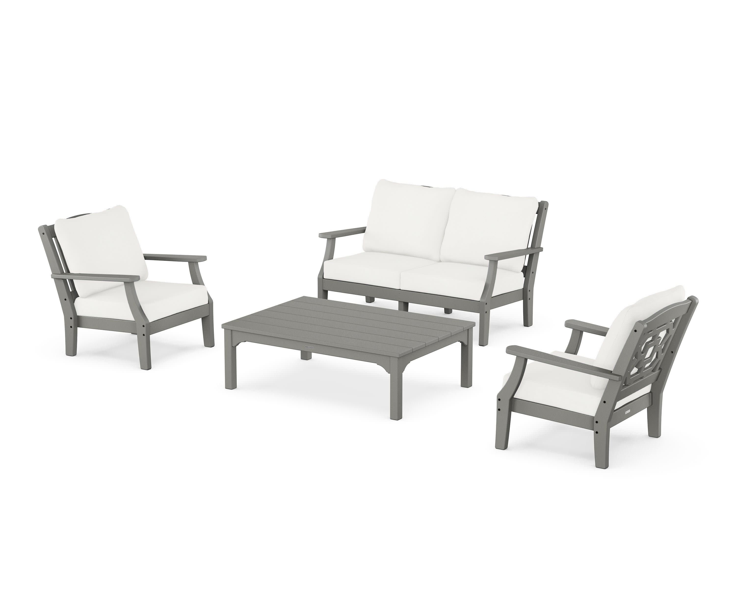 Chinoiserie 4-Piece Deep Seating Set with Loveseat in Slate Grey / Natural Linen