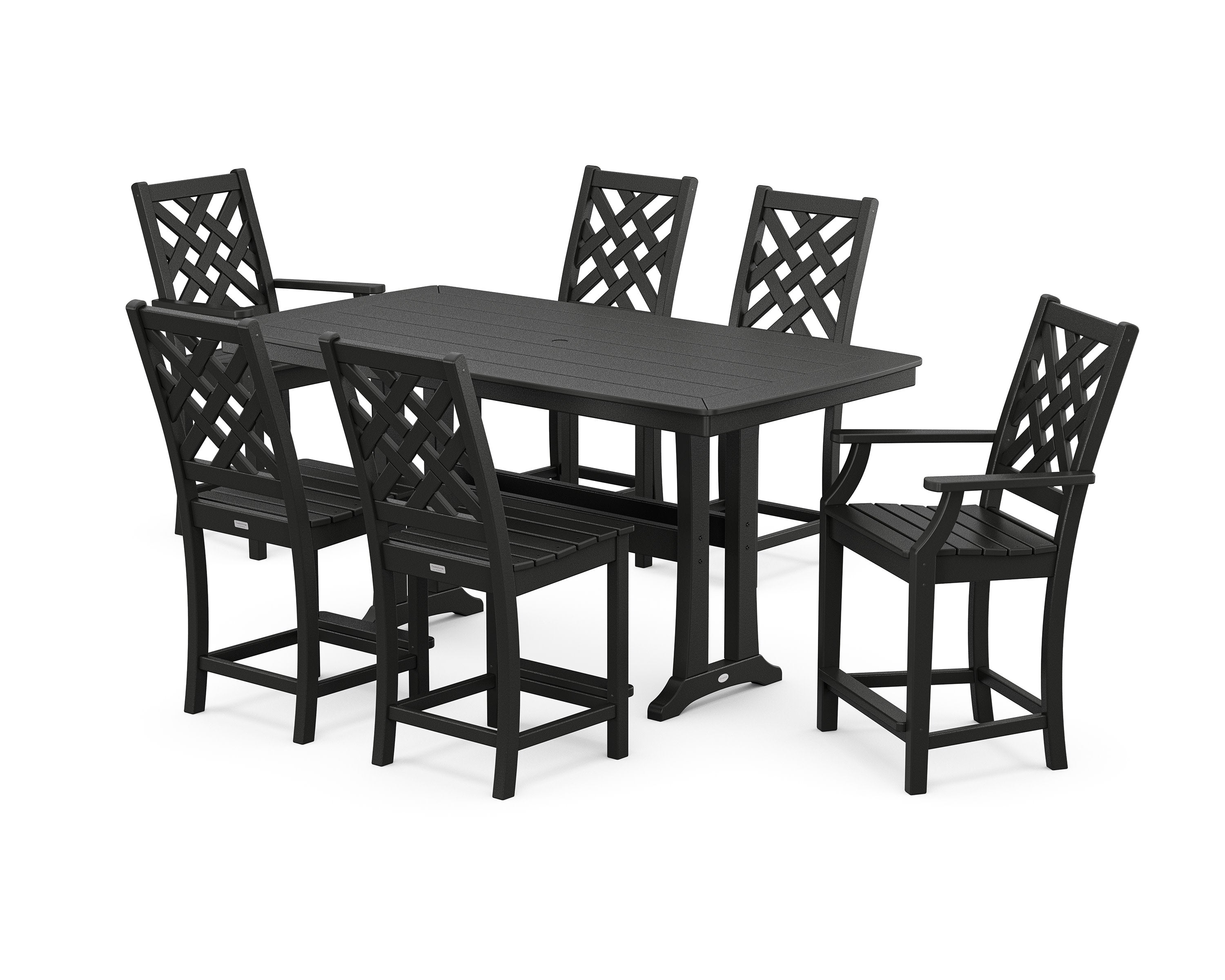 Wovendale 7-Piece Counter Set with Trestle Legs in Black