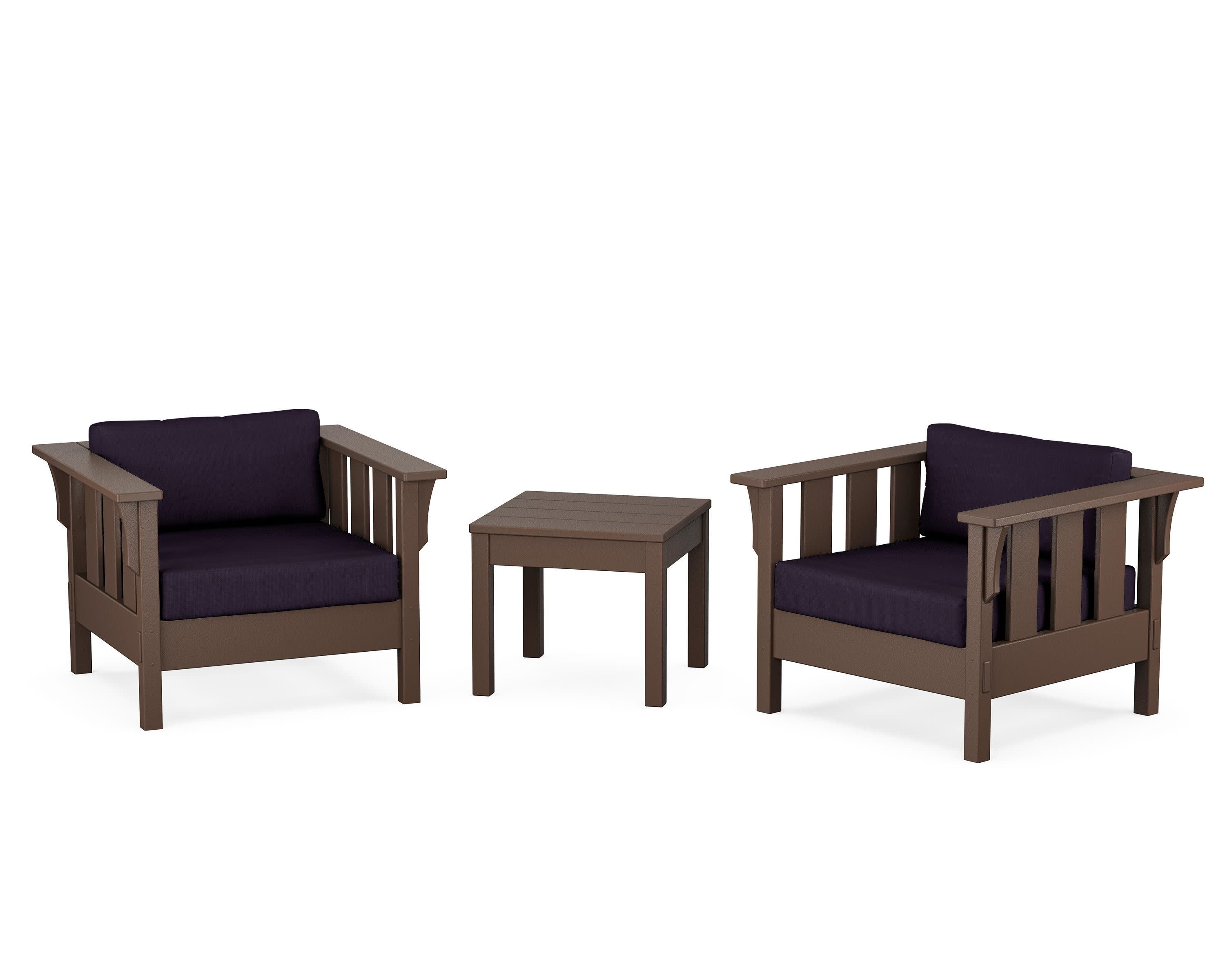 Acadia 3-Piece Deep Seating Set in Mahogany / Navy Linen