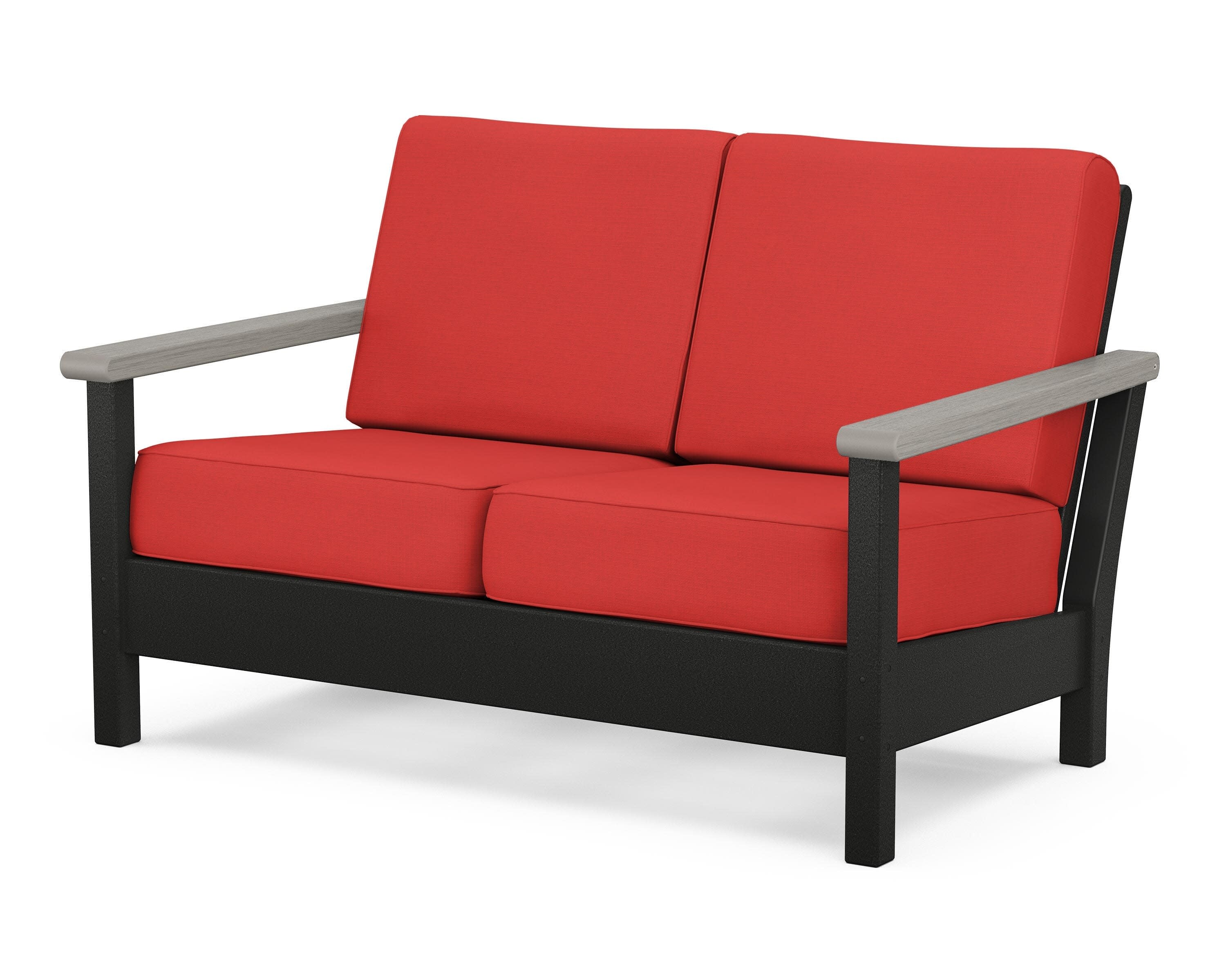 Harbour Deep Seating Loveseat in Black / Driftwood / Crimson Linen