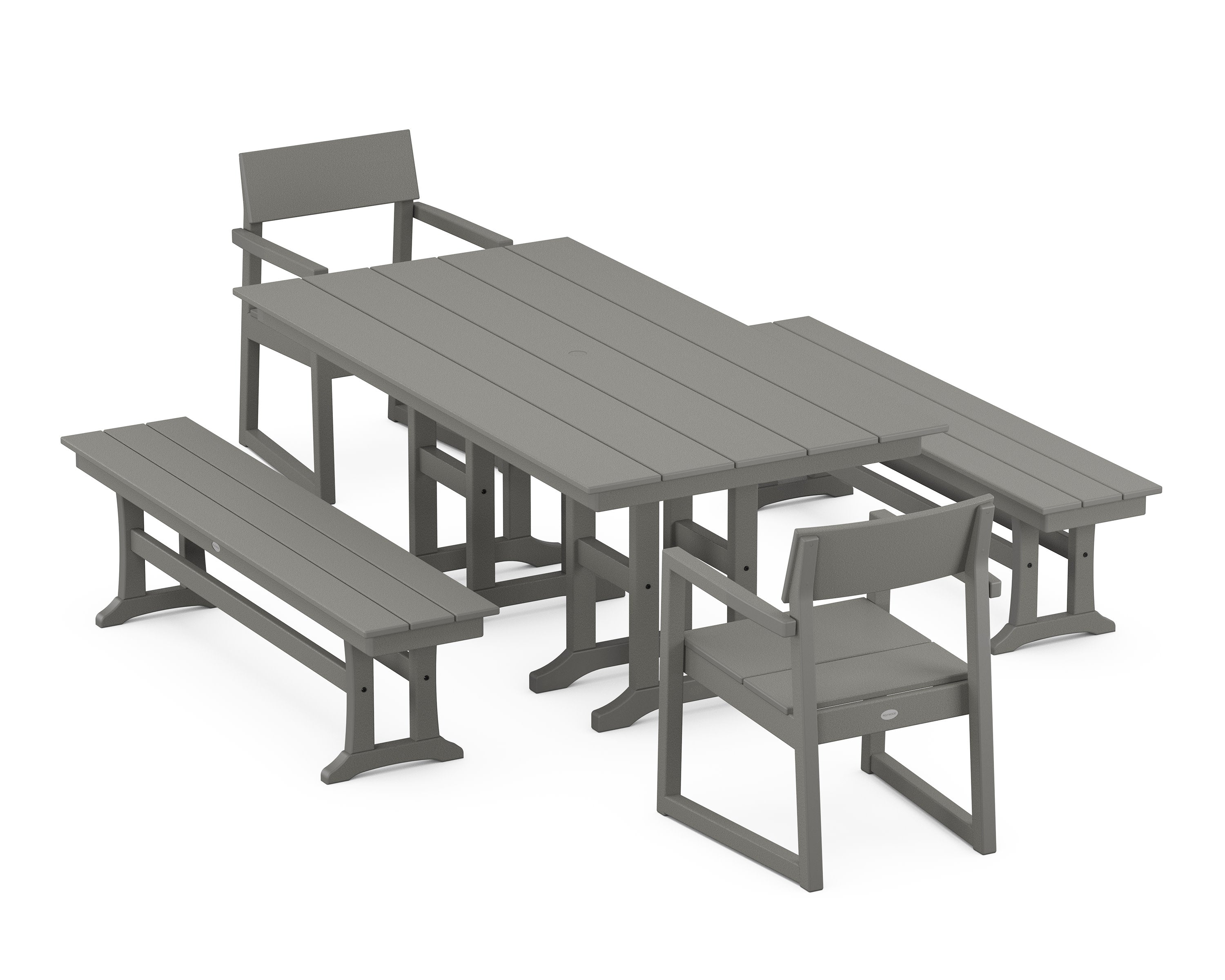 EDGE 5-Piece Farmhouse Dining Set with Benches in Slate Grey