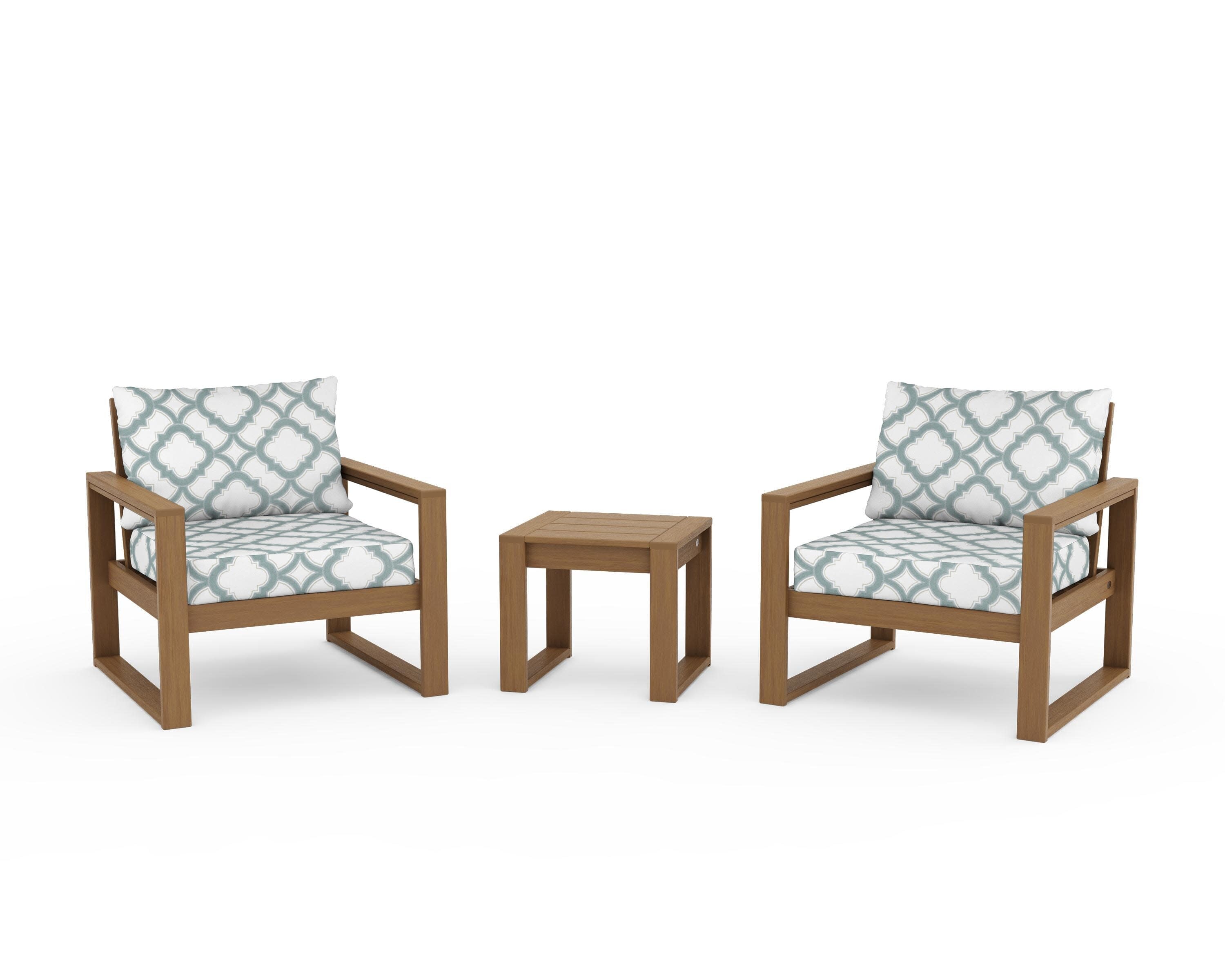 EDGE Sectional 3-Piece Deep Seating Set in Natural / Trellis Glacier Spa