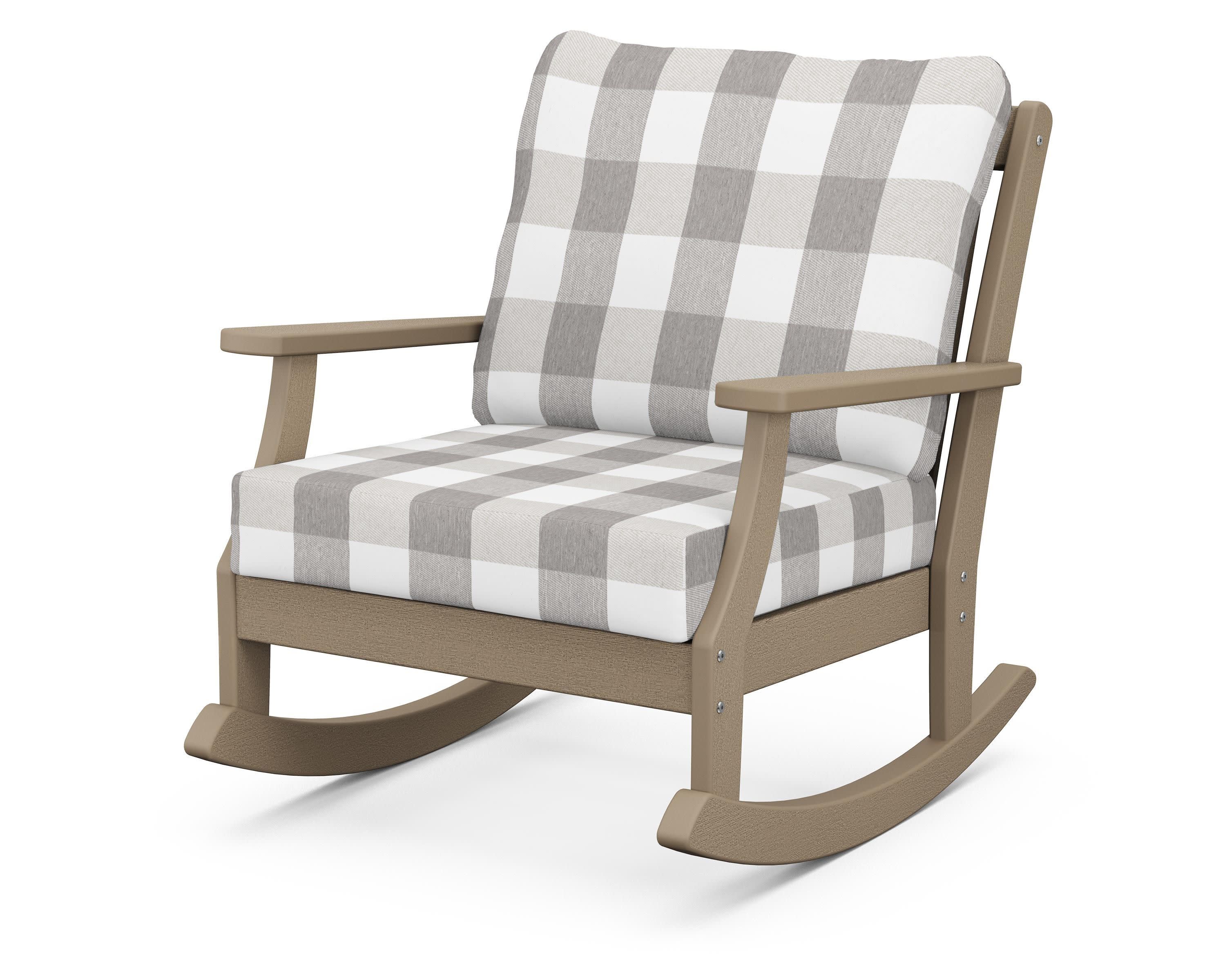 Braxton Deep Seating Rocking Chair in Vintage Sahara / Buffalo Plaid Grey Mist