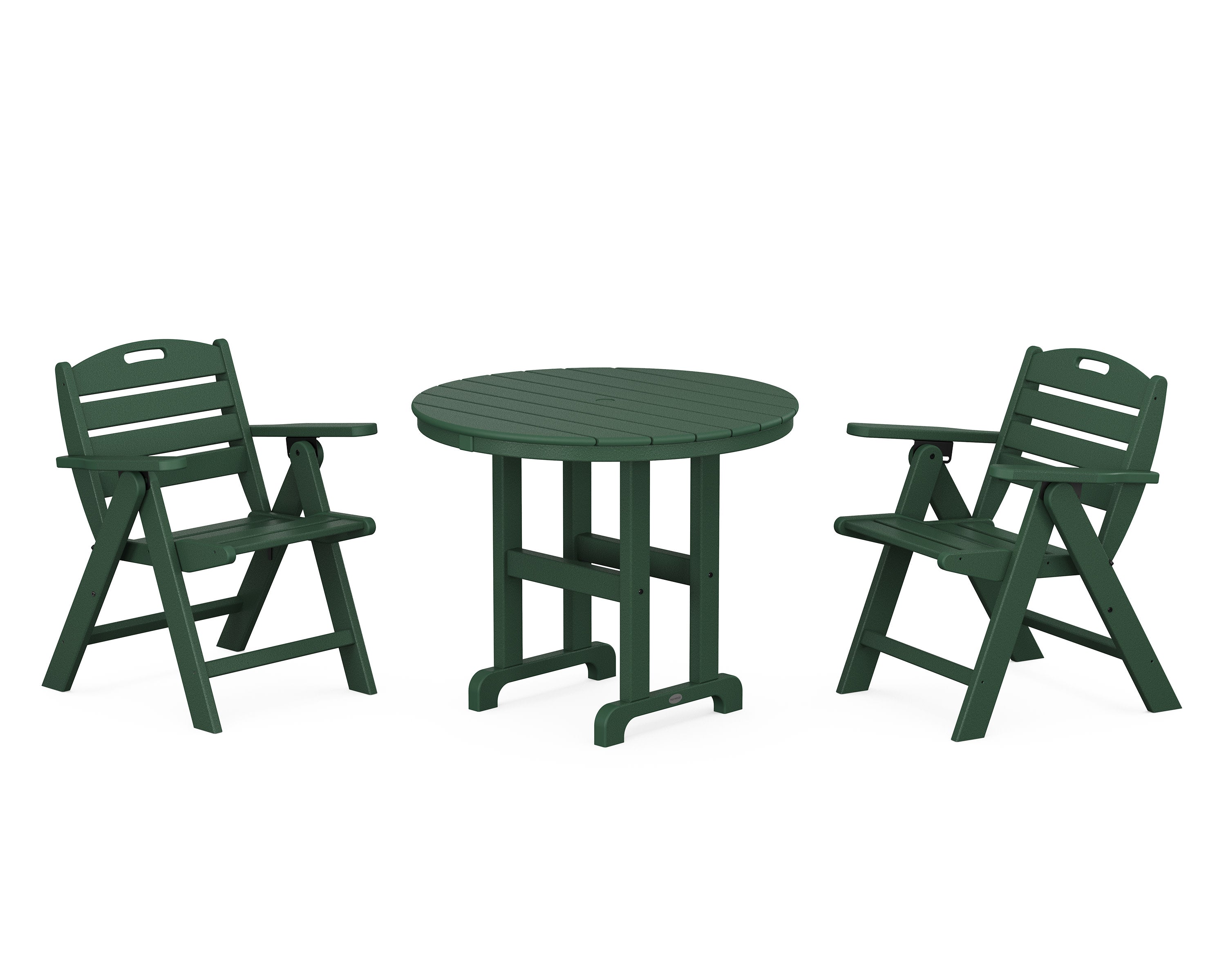 Nautical Folding Lowback Chair 3-Piece Round Dining Set in Green