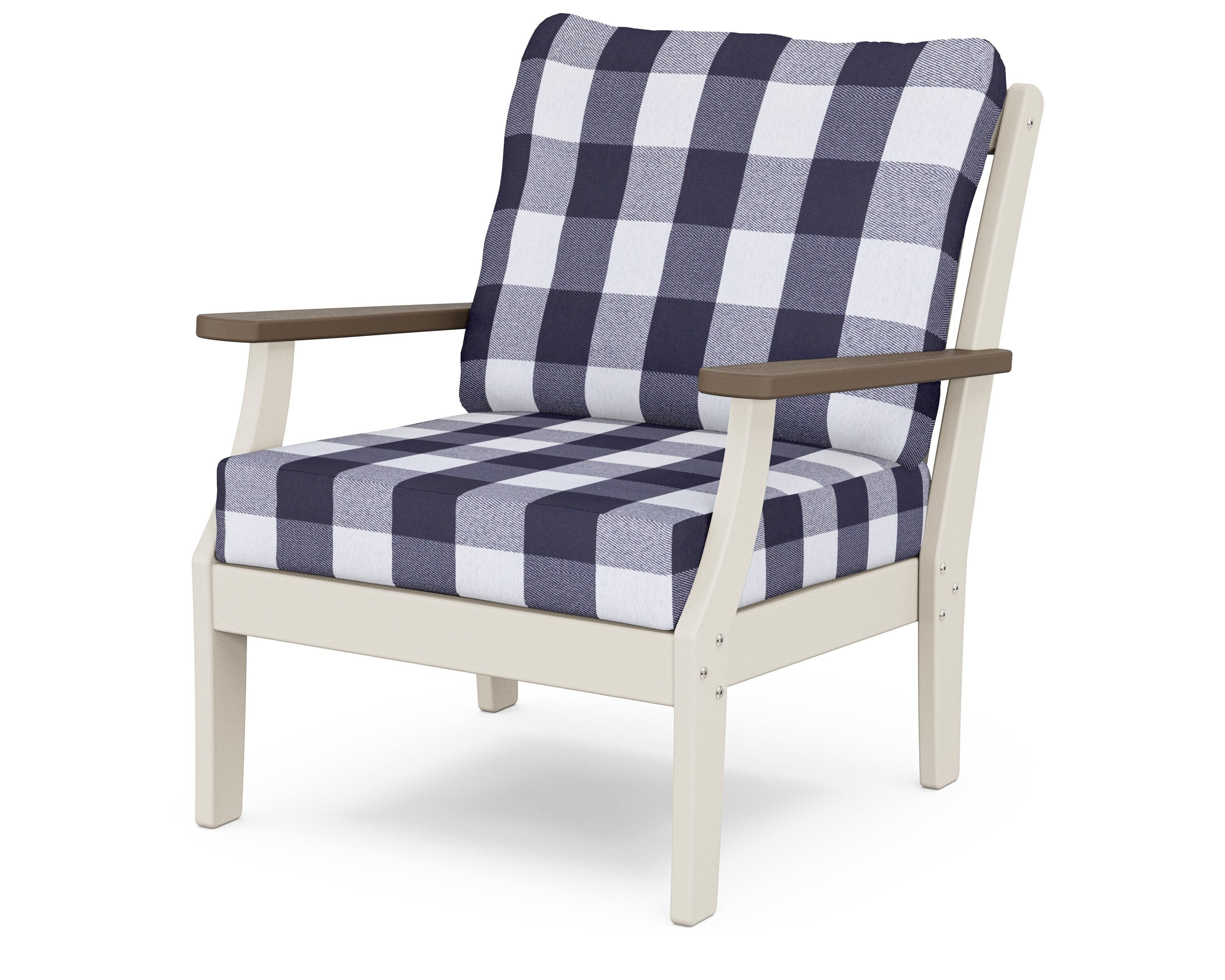 Braxton Deep Seating Chair in Sand / Kona / Buffalo Plaid Navy