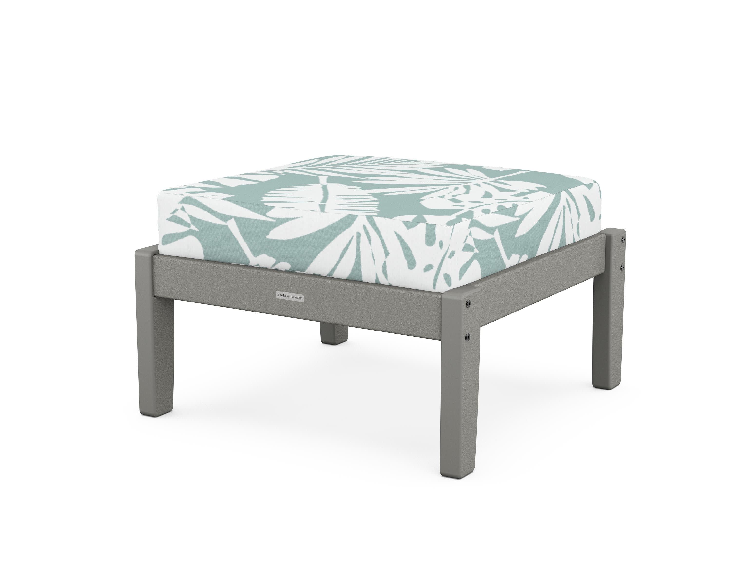 Chinoiserie Deep Seating Ottoman in Slate Grey / Leaf Glacier Spa