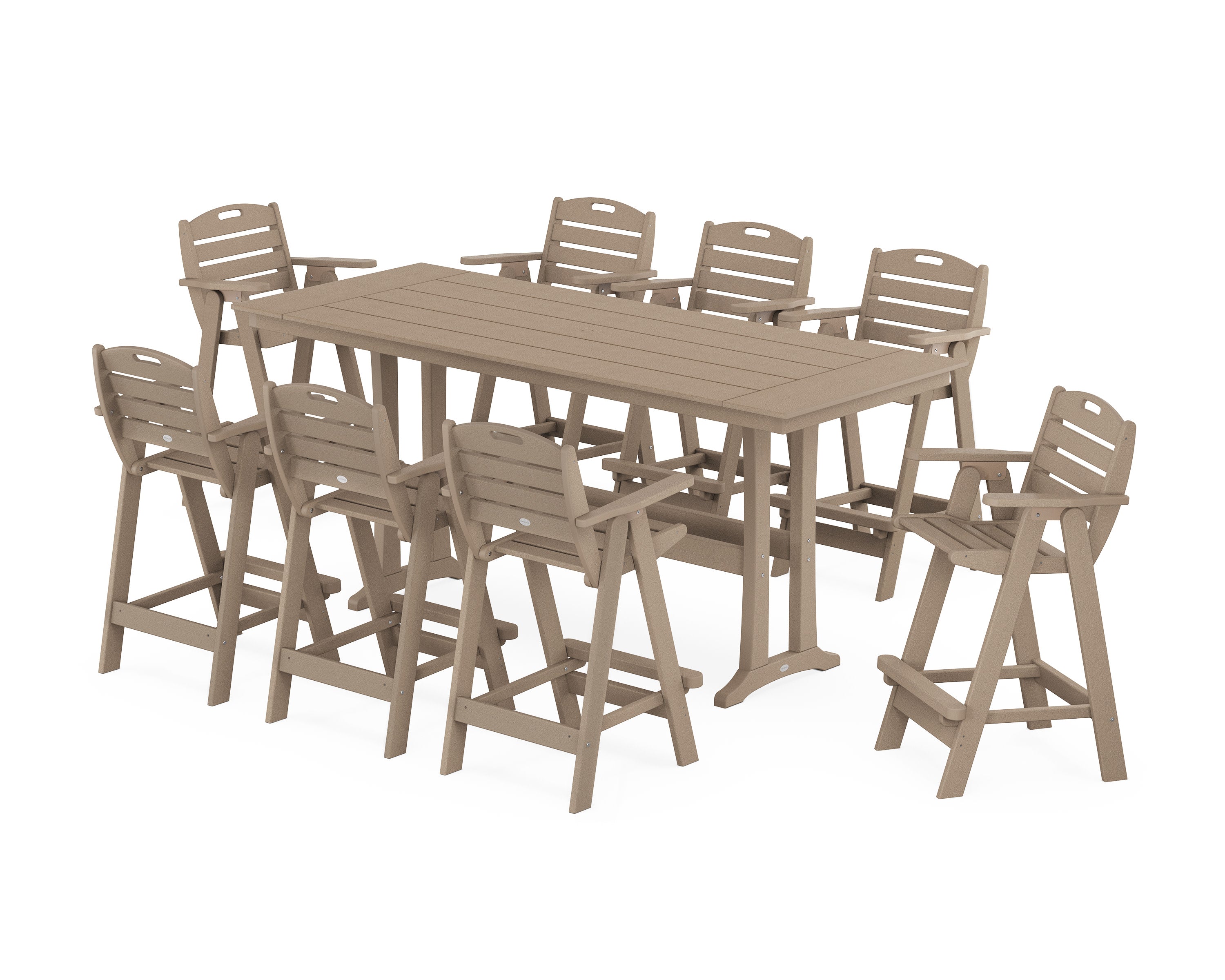 Nautical 9-Piece Farmhouse Bar Set with Trestle Legs in Vintage Sahara