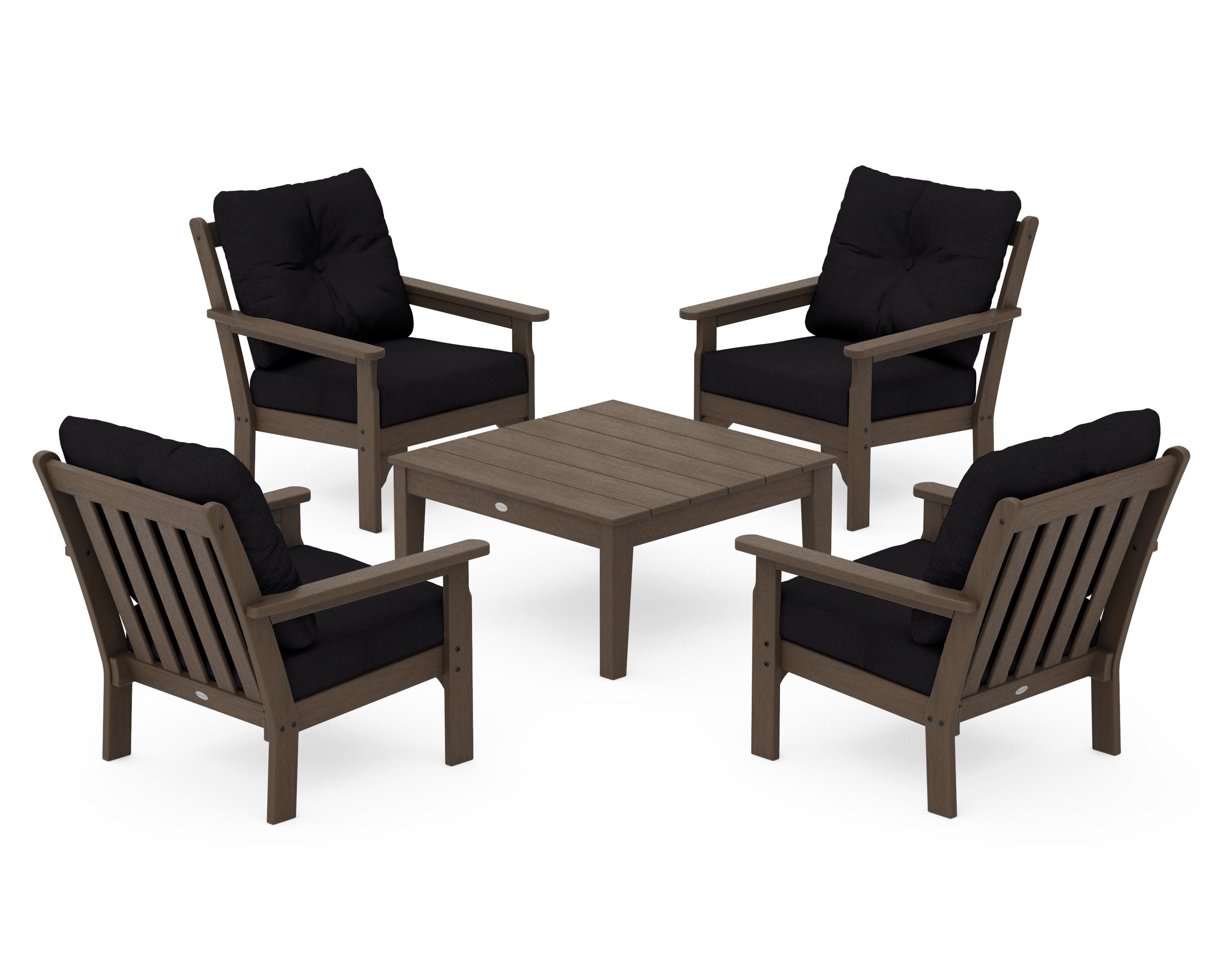 Vineyard 5-Piece Deep Seating Conversation Set in Kona / Midnight Linen