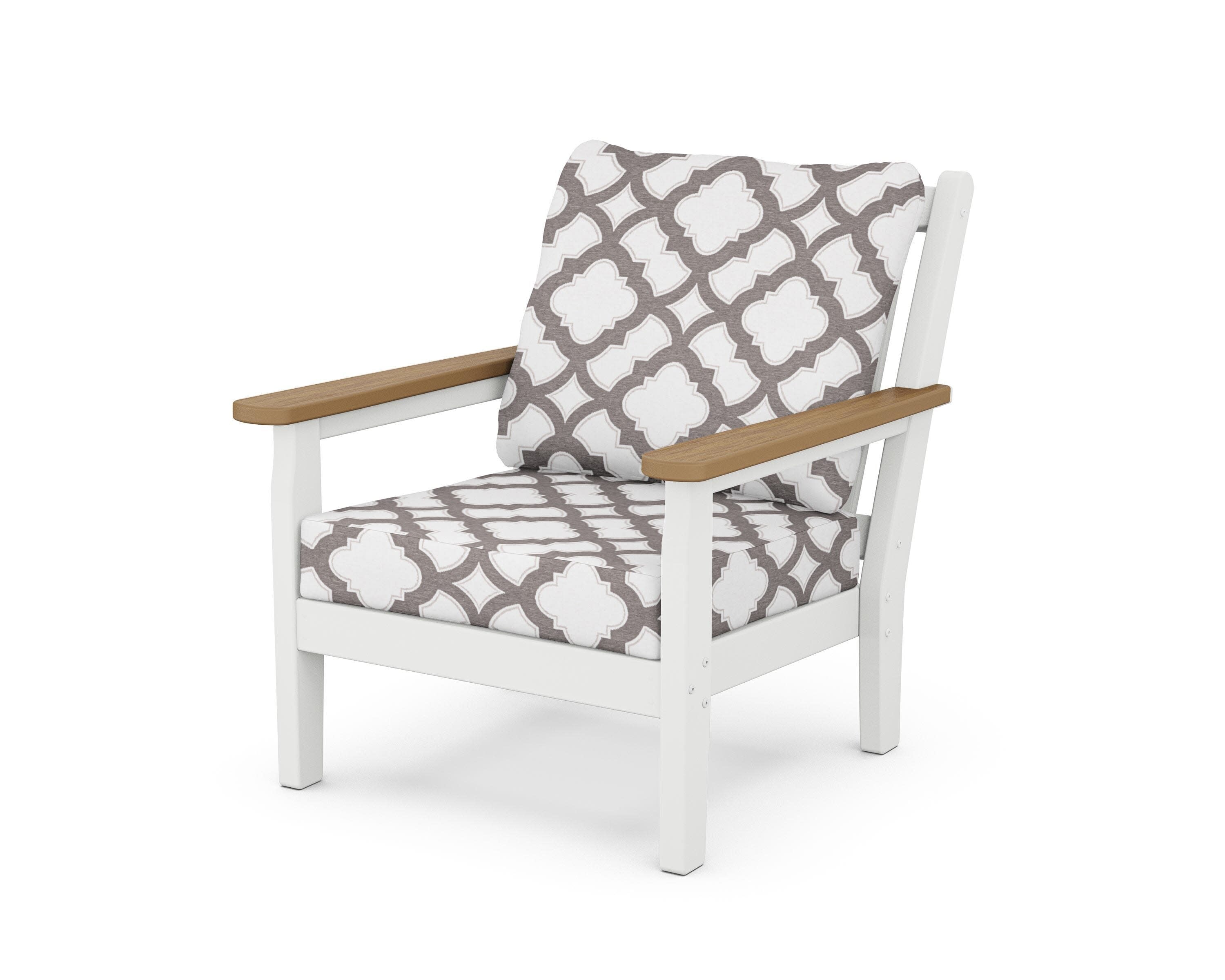 Chippendale Deep Seating Chair in White / Natural / Trellis Grey Mist