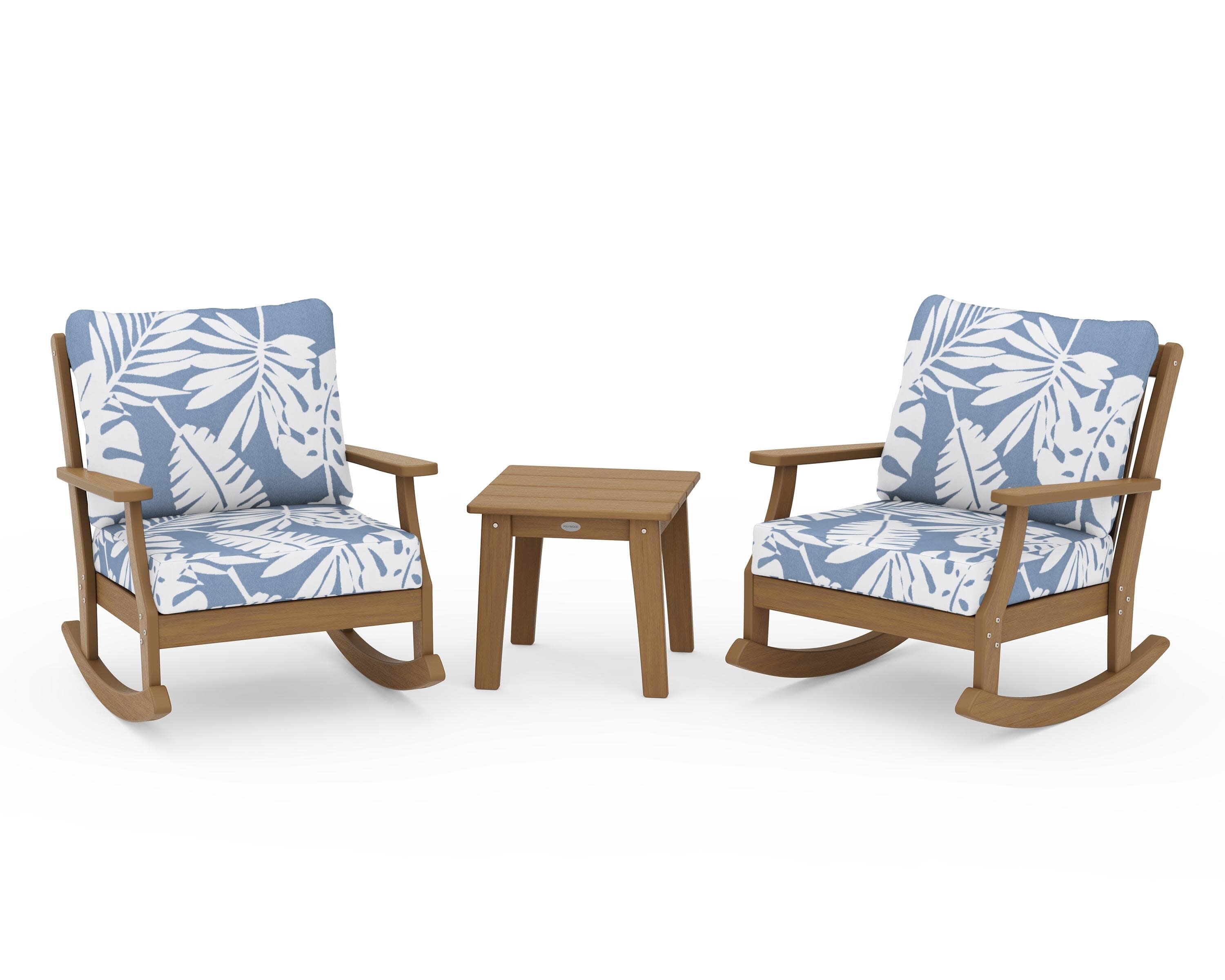 Braxton 3-Piece Deep Seating Rocker Set in Natural / Leaf Sky Blue