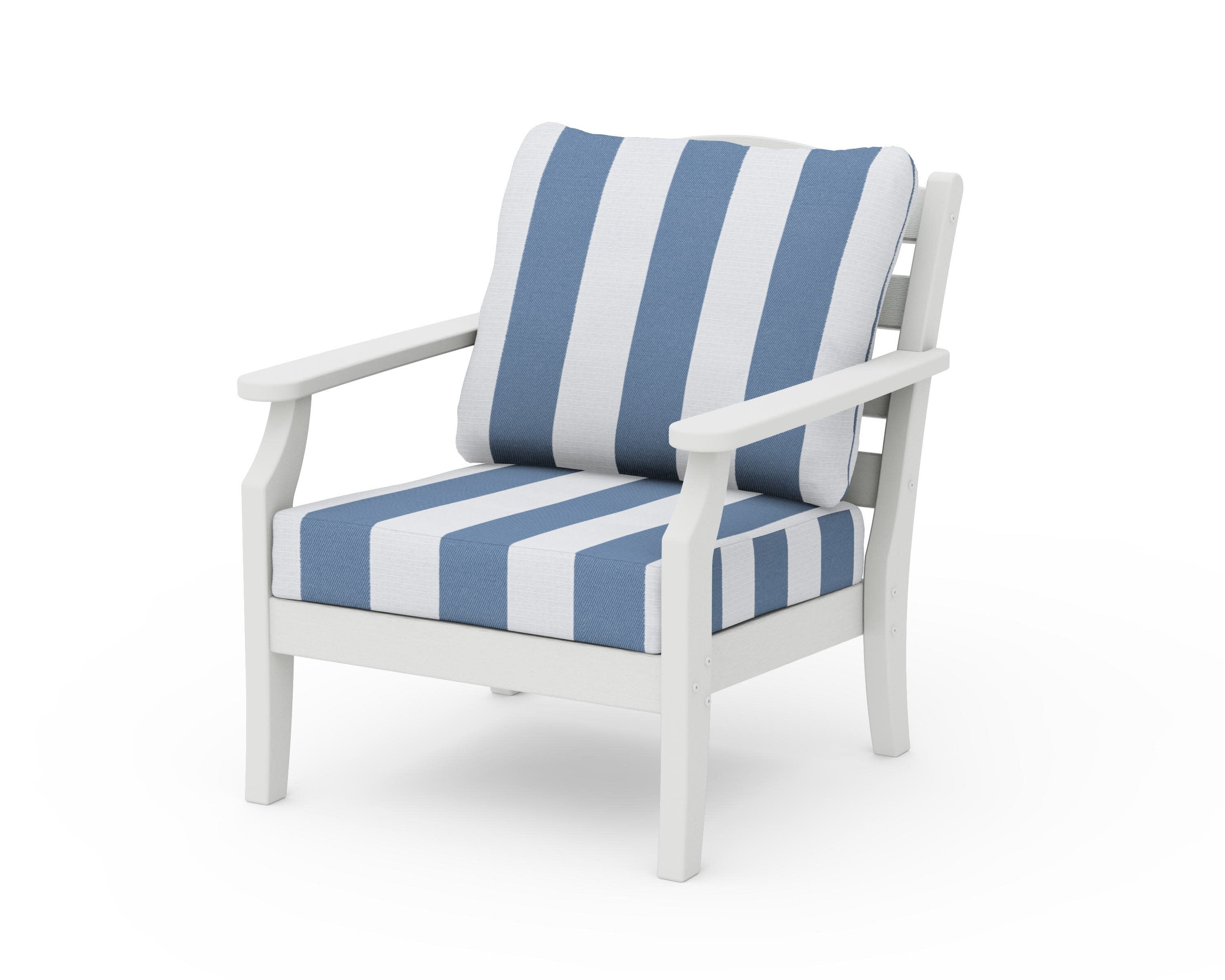 Savannah Deep Seating Chair in Vintage White / Cabana Stripe Sky Blue