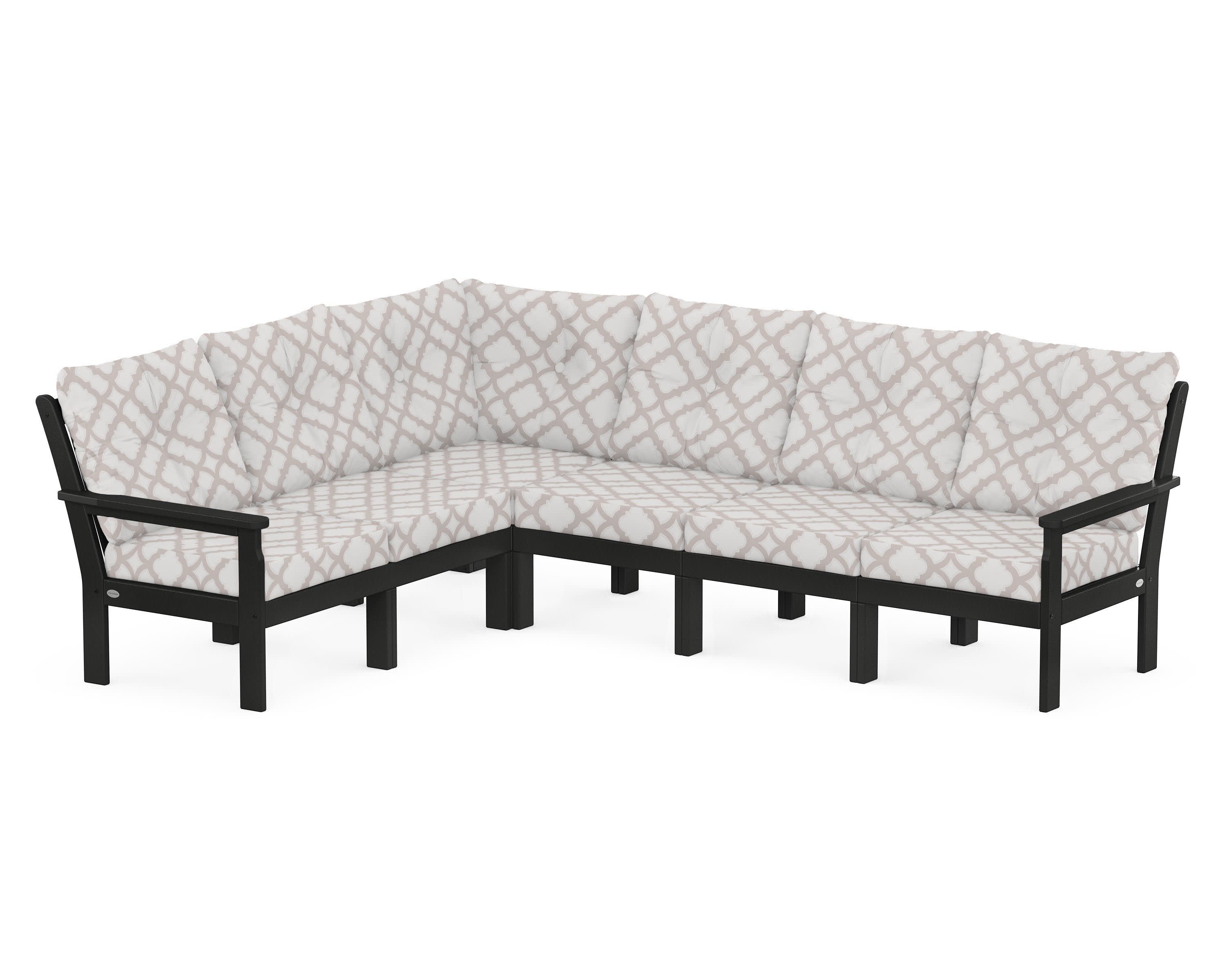 Vineyard 6-Piece Sectional in Black / Trellis Dune Burlap
