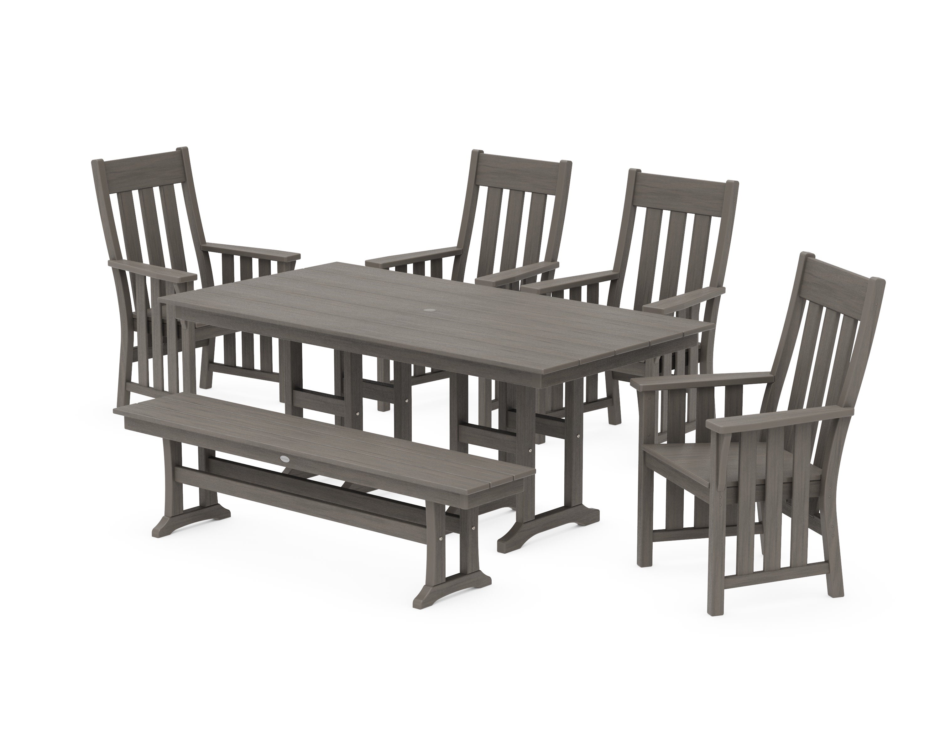 Acadia 6-Piece Farmhouse Dining Set with Bench in Driftwood