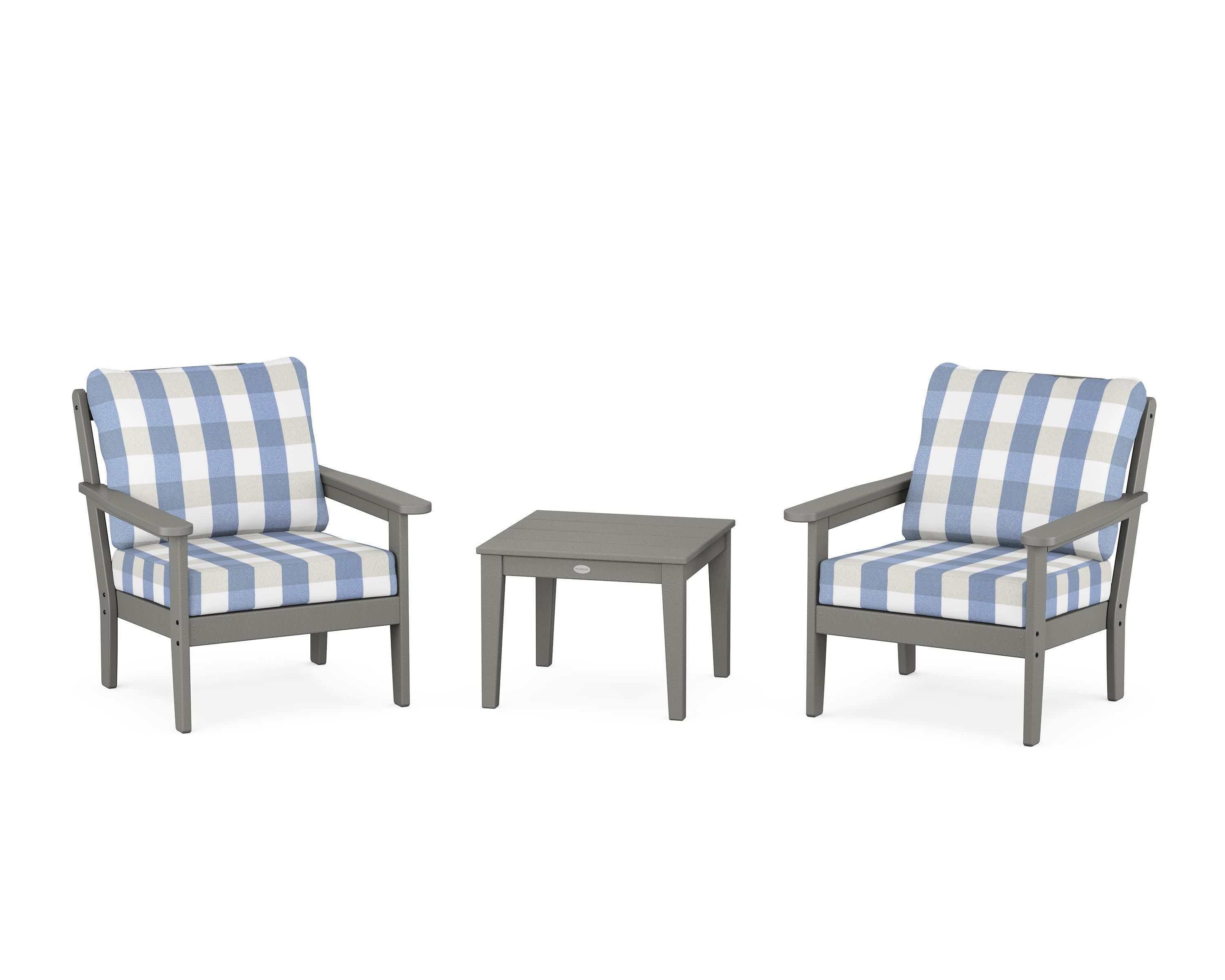 Cottage 3-Piece Deep Seating Set in Slate Grey / Buffalo Plaid Sky Blue