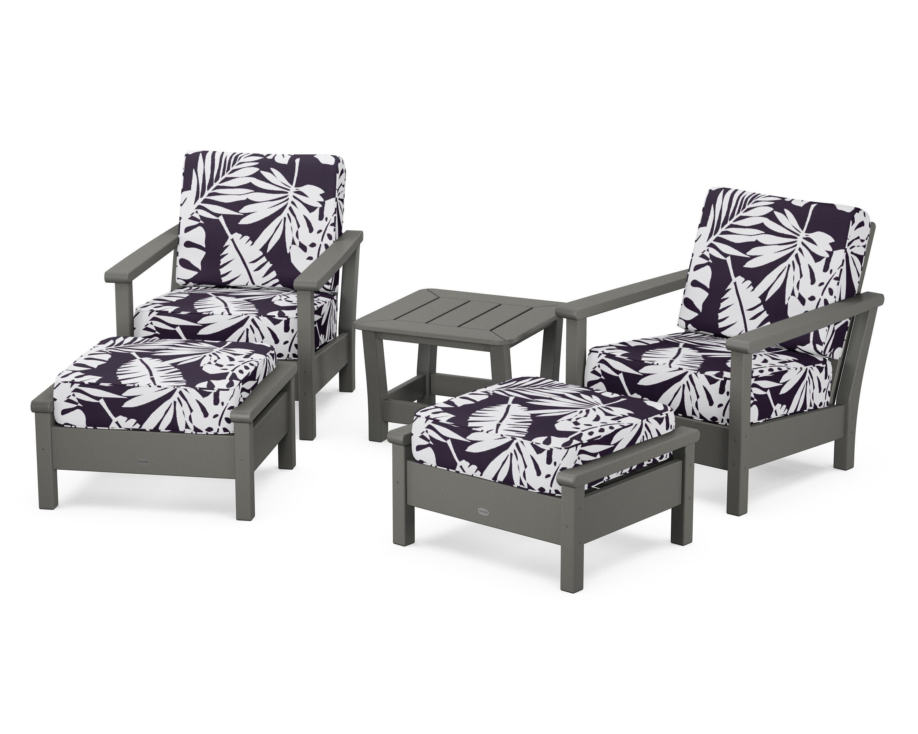 Harbour 5-Piece Deep Seating Chair Set in Slate Grey / Leaf Navy