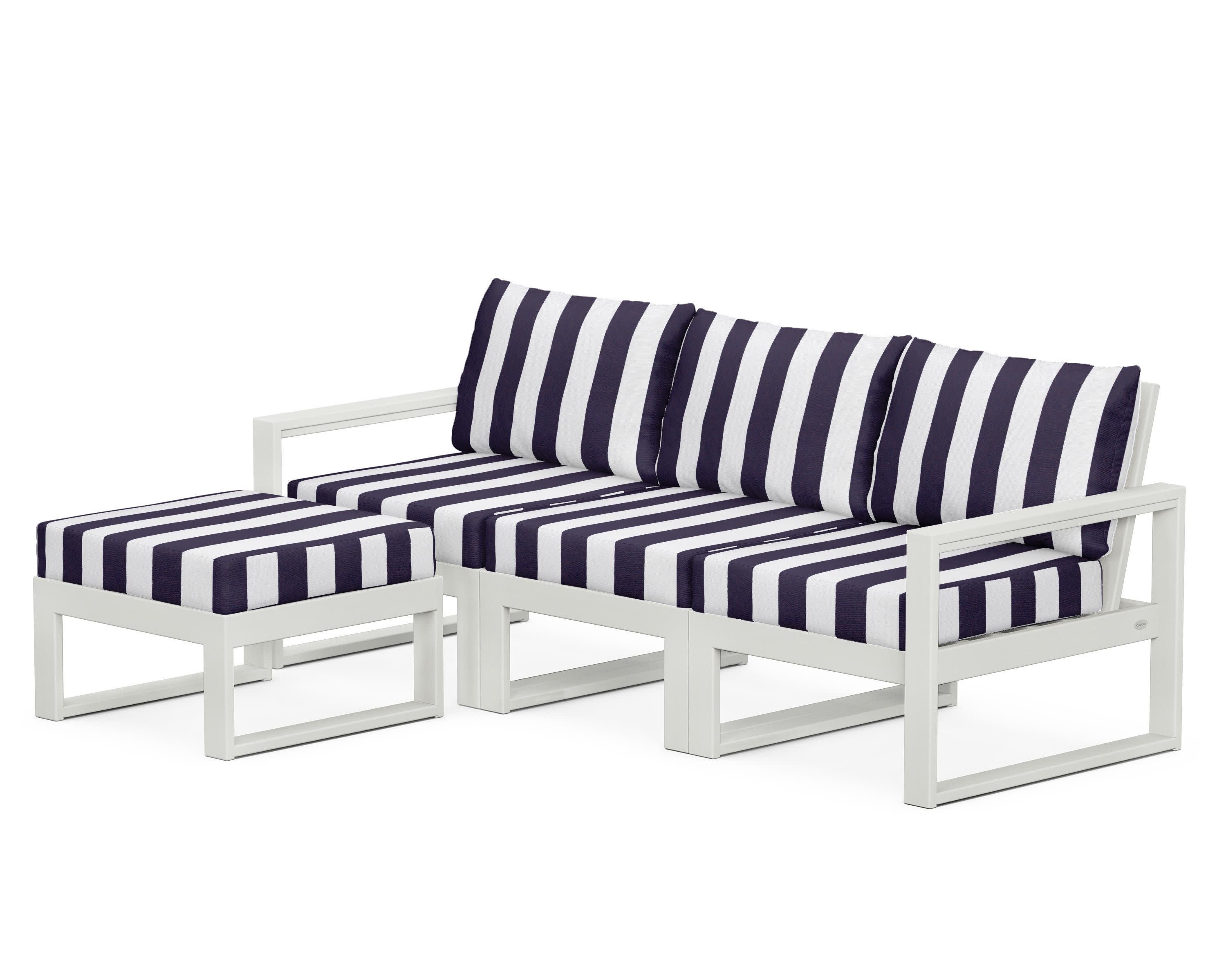 EDGE 4-Piece Modular Deep Seating Set with Ottoman in Vintage White / Cabana Stripe Navy