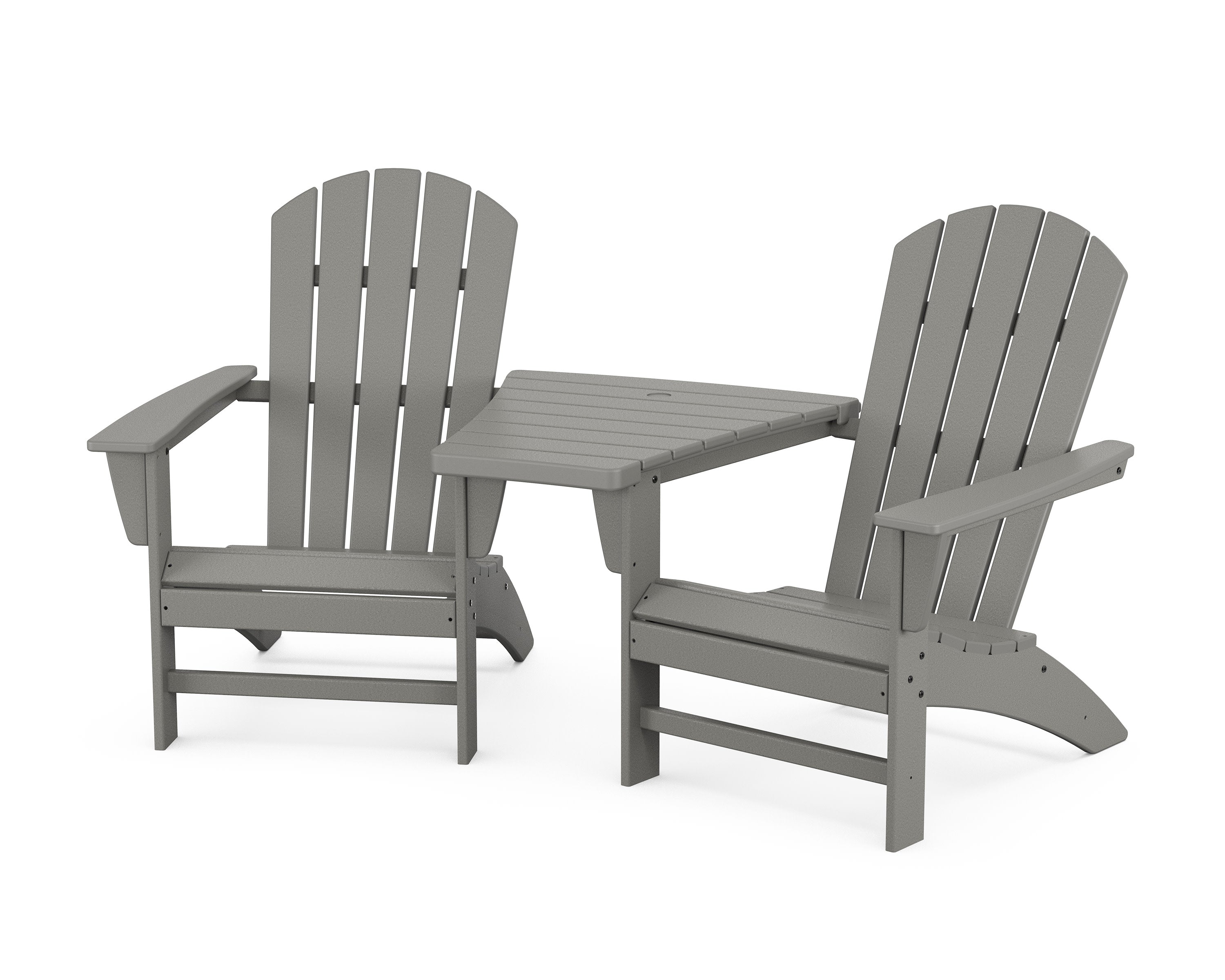 Nautical 3-Piece Adirondack Set with Angled Connecting Table in Slate Grey