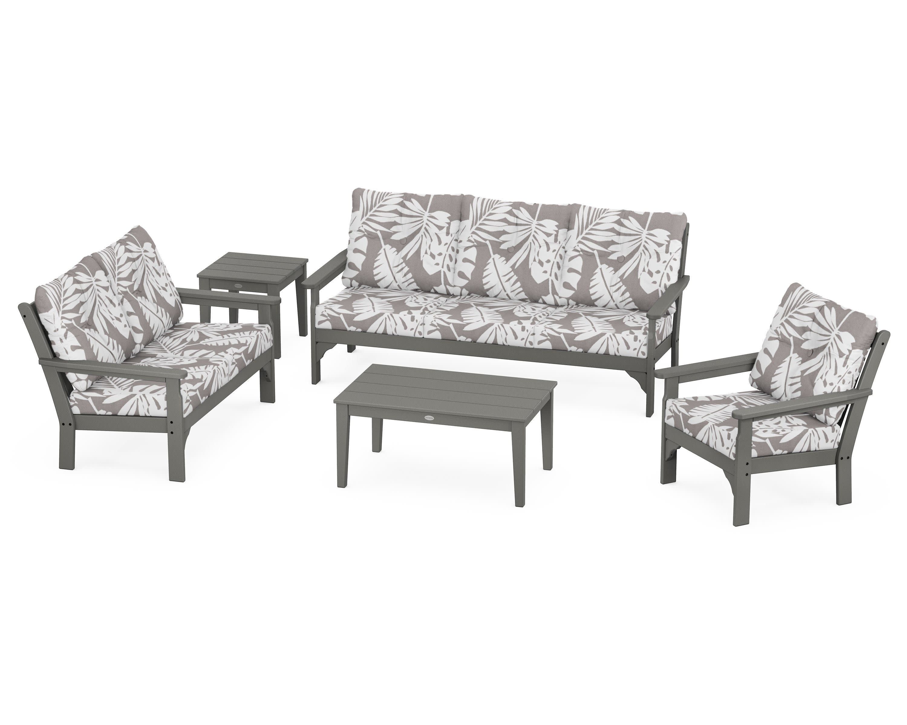 Vineyard 5 Piece Deep Seating Set in Slate Grey / Leaf Grey Mist