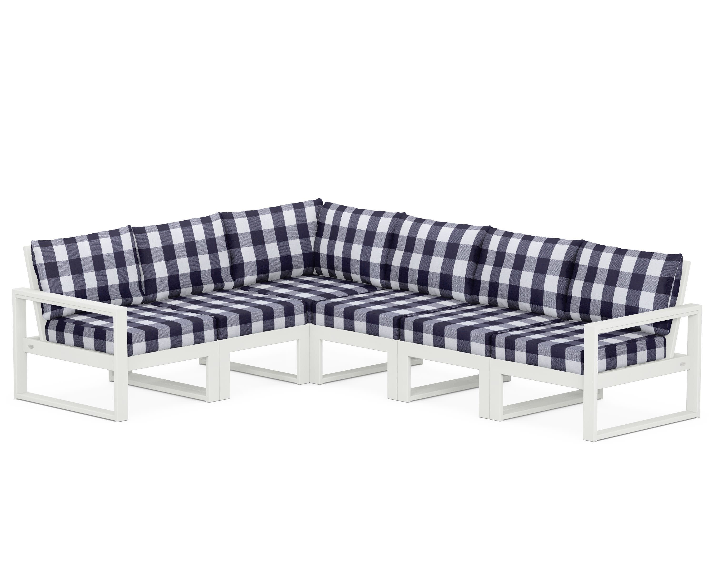 EDGE 6-Piece Modular Deep Seating Set in Vintage White / Buffalo Plaid Navy