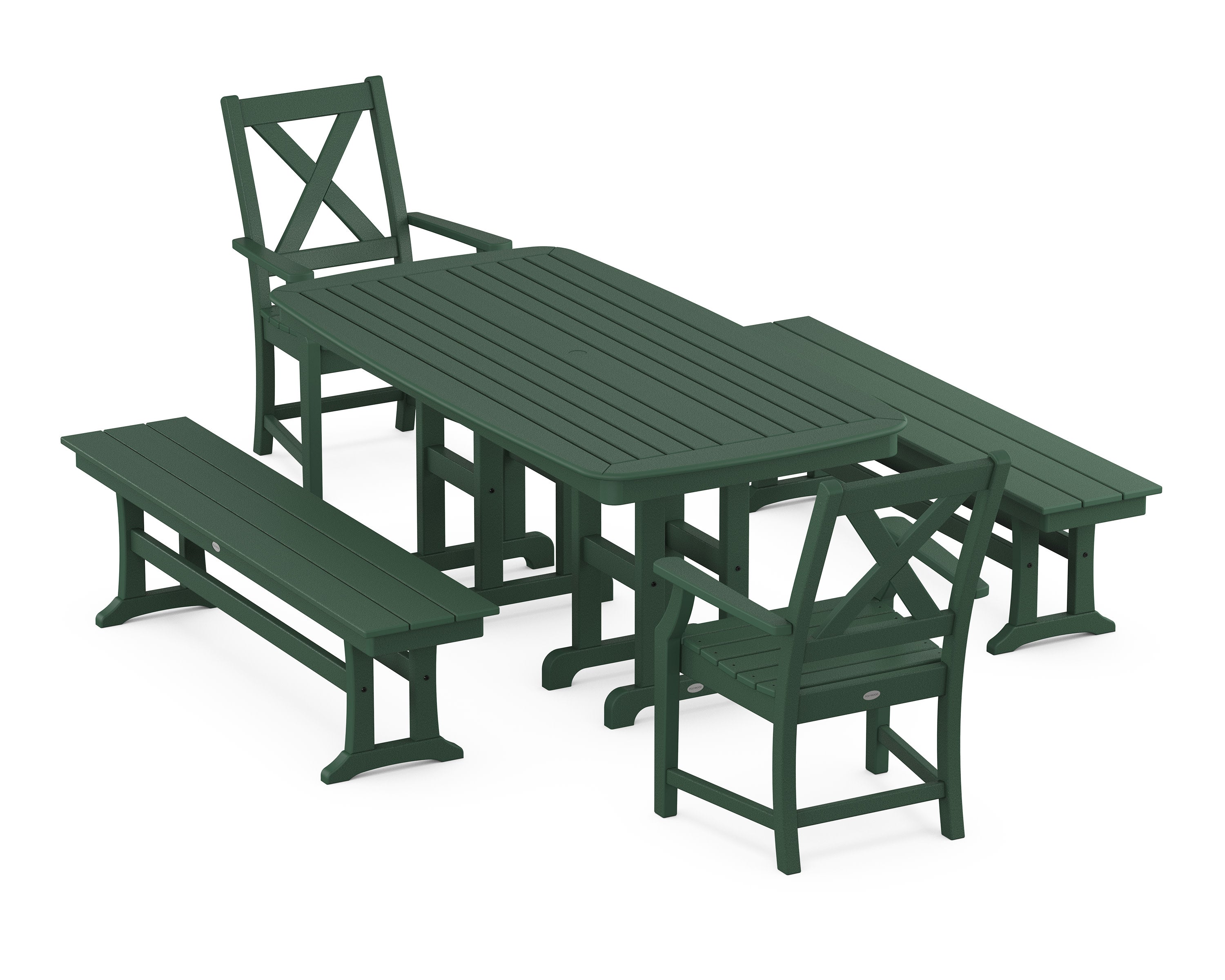 Braxton 5-Piece Dining Set with Benches in Green