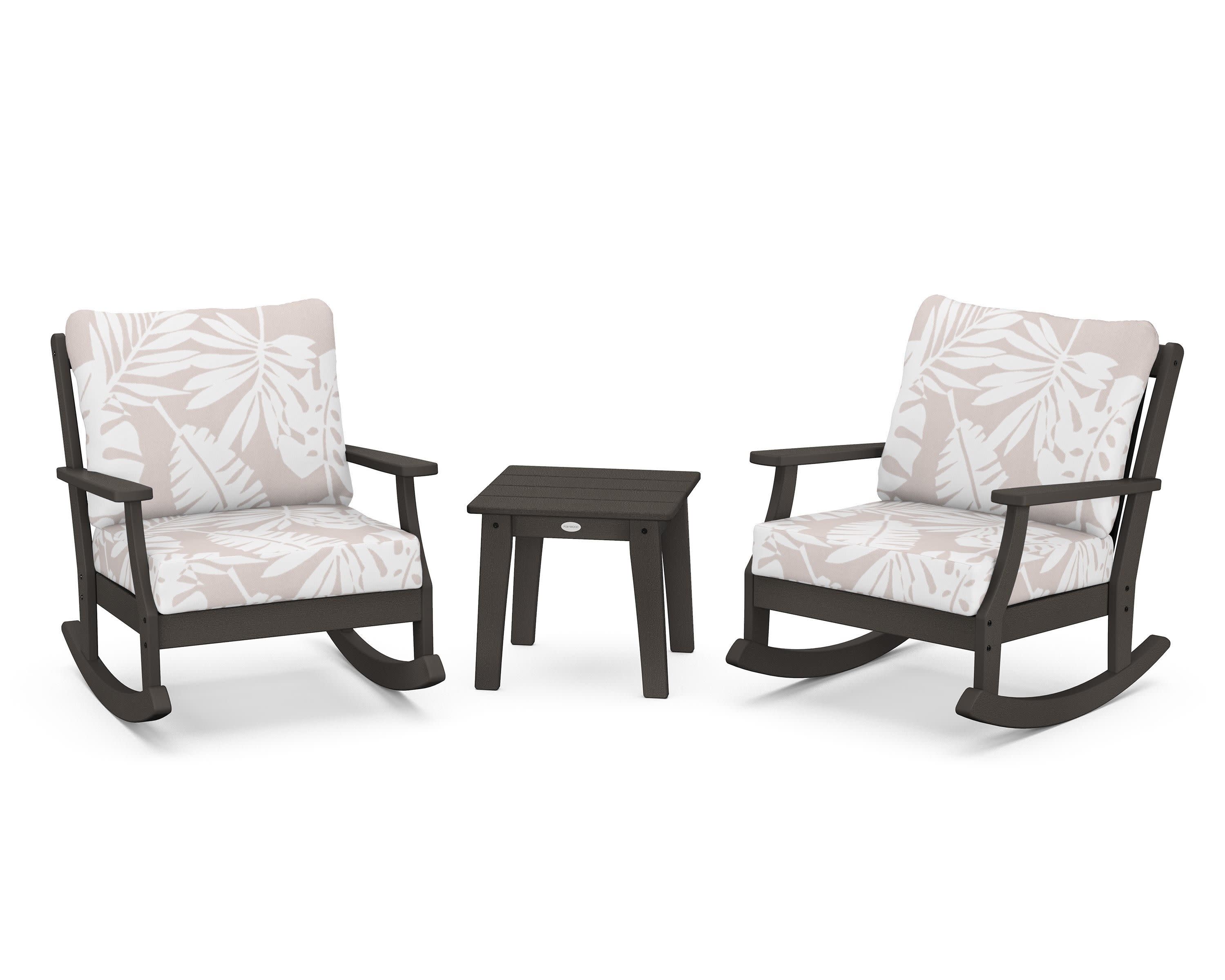 Braxton 3-Piece Deep Seating Rocker Set in Vintage Coffee / Leaf Dune Burlap
