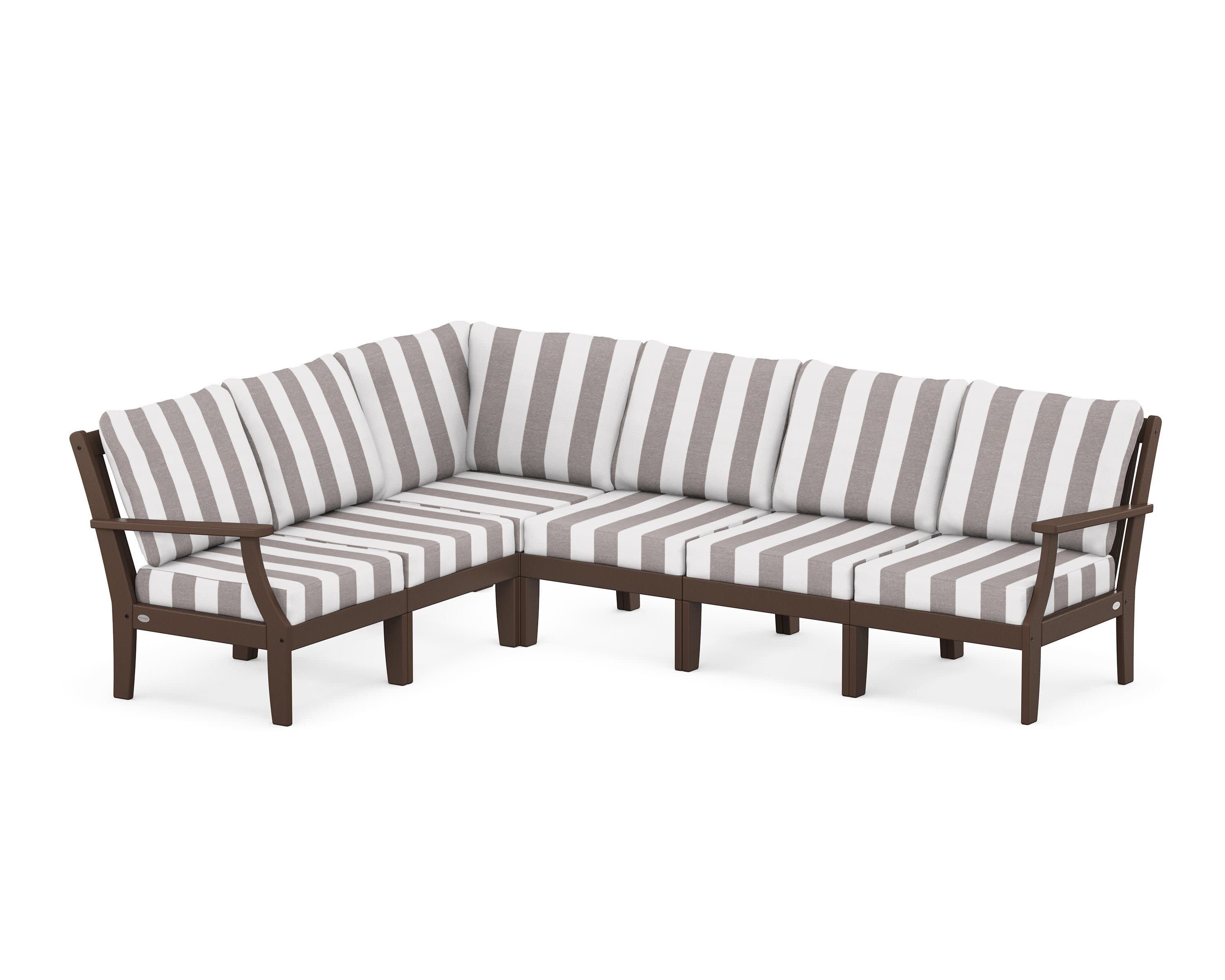 Braxton Modular 6-Piece Deep Seating Set in Mahogany / Cabana Stripe Grey Mist