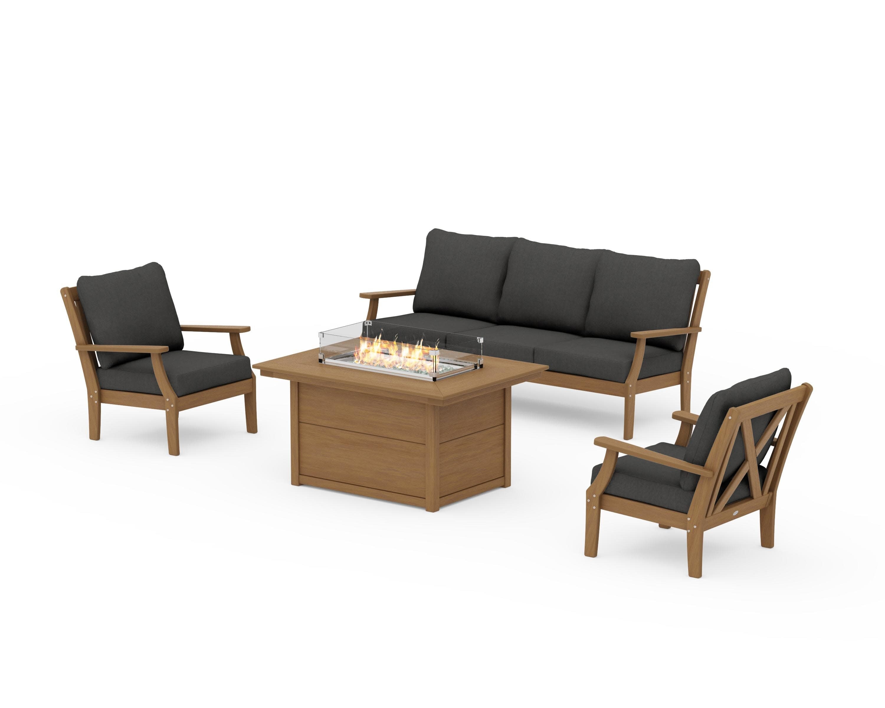 Braxton Deep Seating Fire Pit Table Set in Natural / Spectrum Carbon
