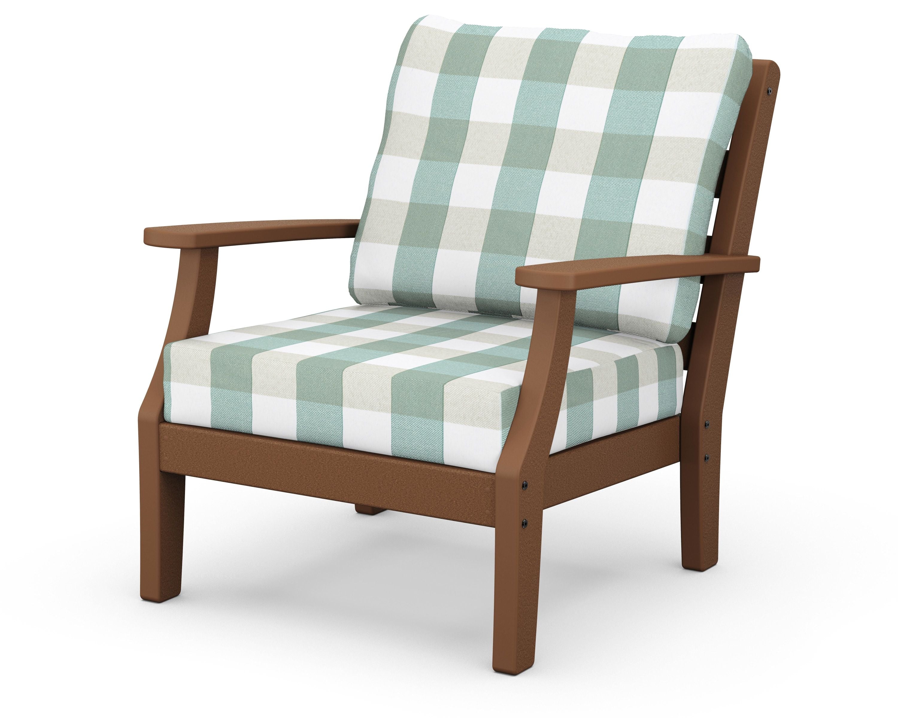 Chesapeake Deep Seating Chair in Teak / Buffalo Plaid Glacier Spa