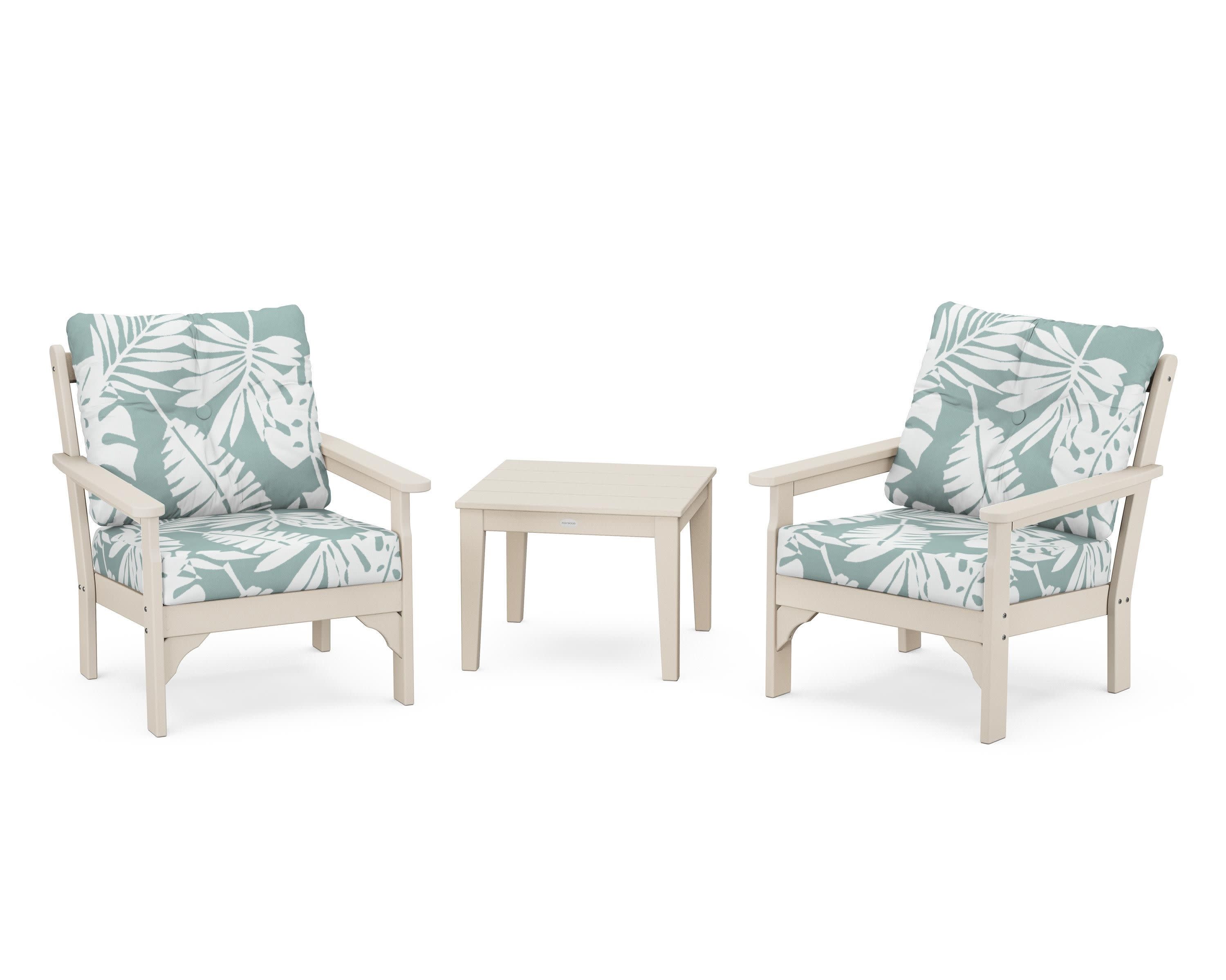 Vineyard 3-Piece Deep Seating Set in Sand / Leaf Glacier Spa