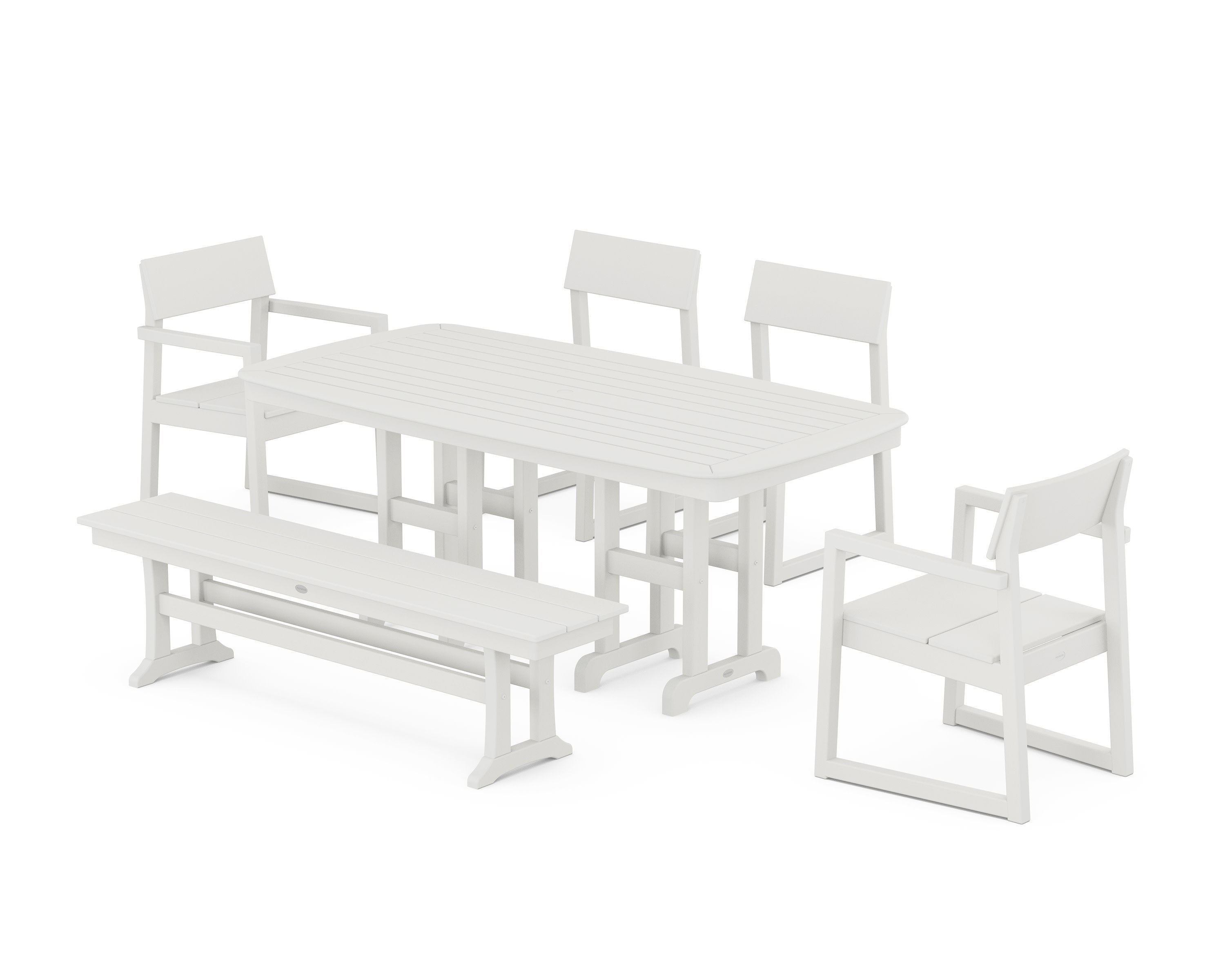 EDGE 6-Piece Dining Set with Bench in Vintage White