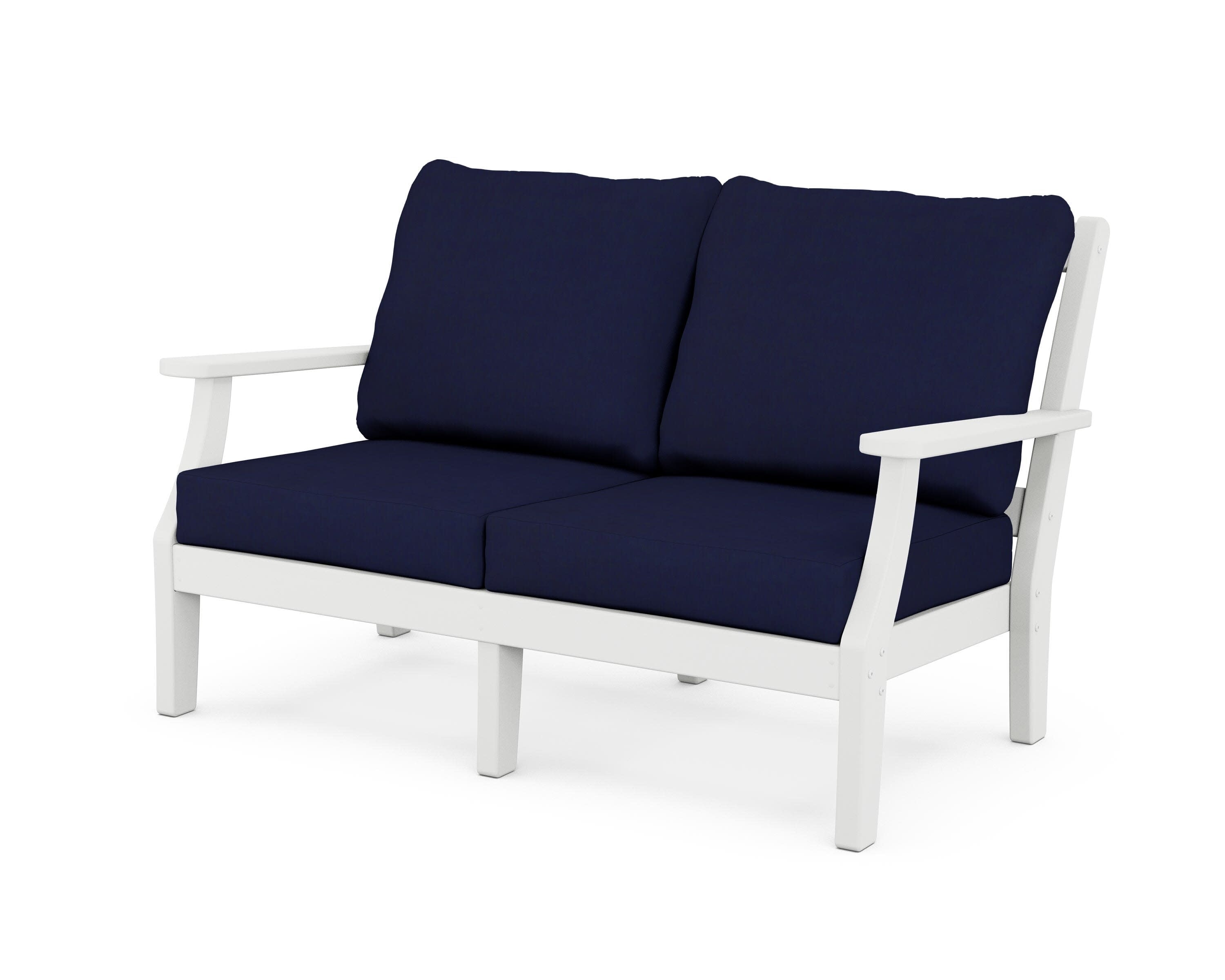 Chinoiserie Deep Seating Loveseat in White / Navy