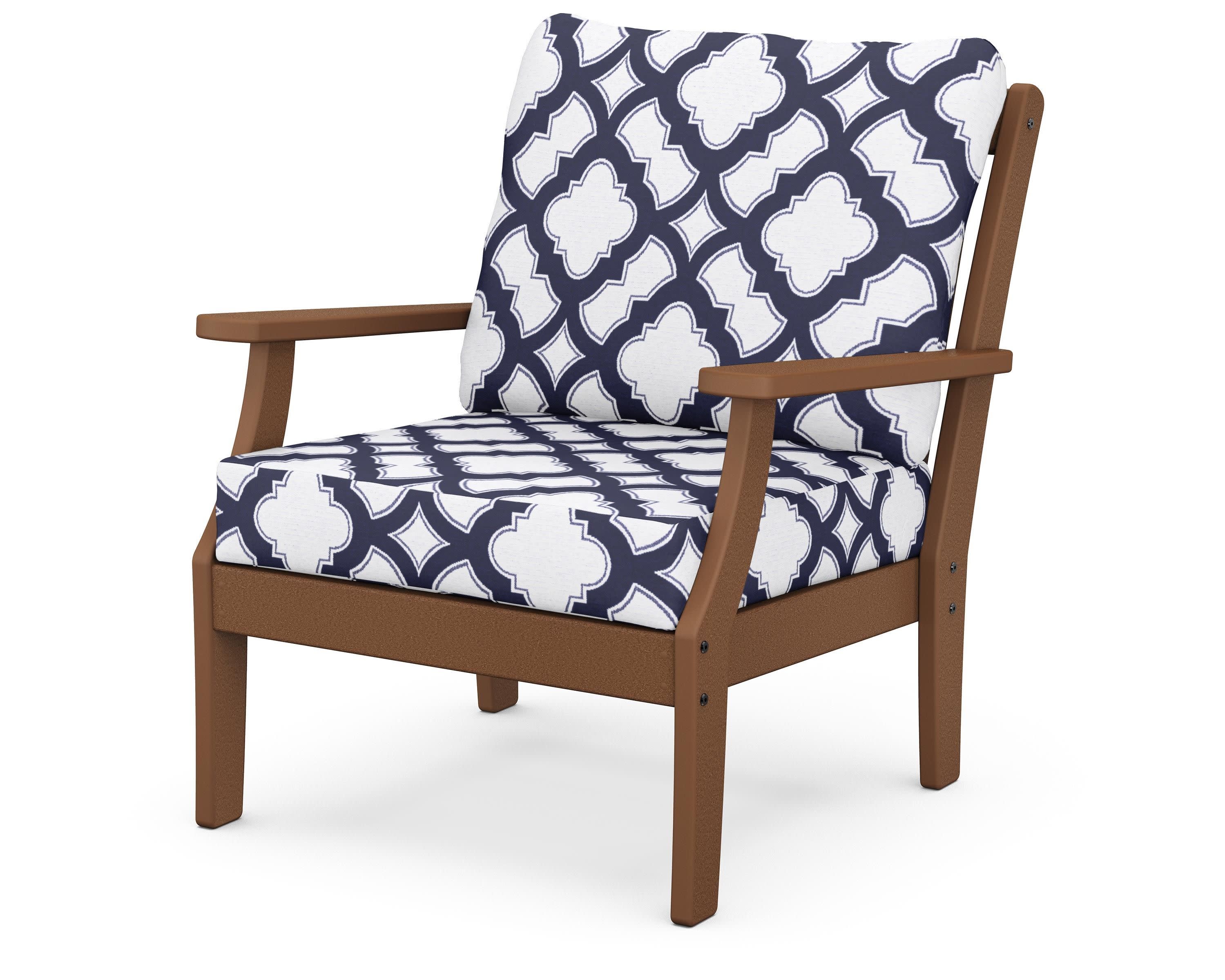 Braxton Deep Seating Chair in Teak / Trellis Navy