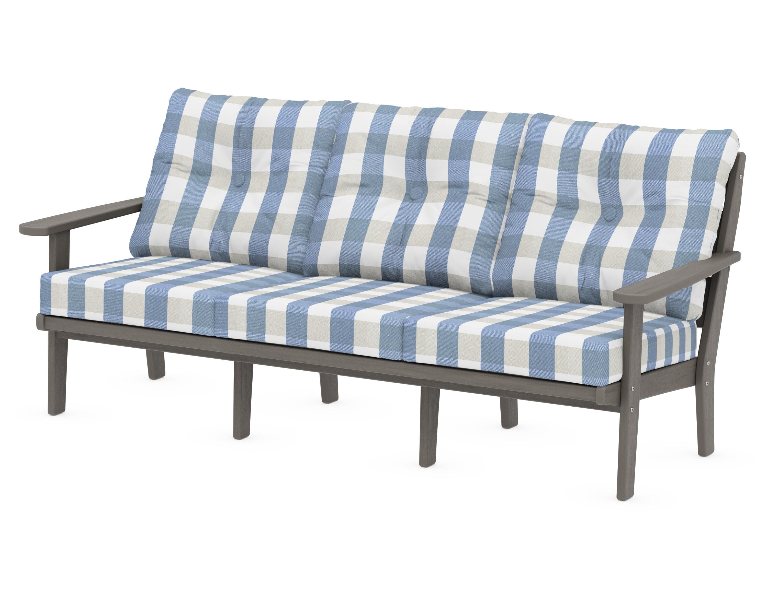 Lakeside Deep Seating Sofa in Driftwood / Buffalo Plaid Sky Blue