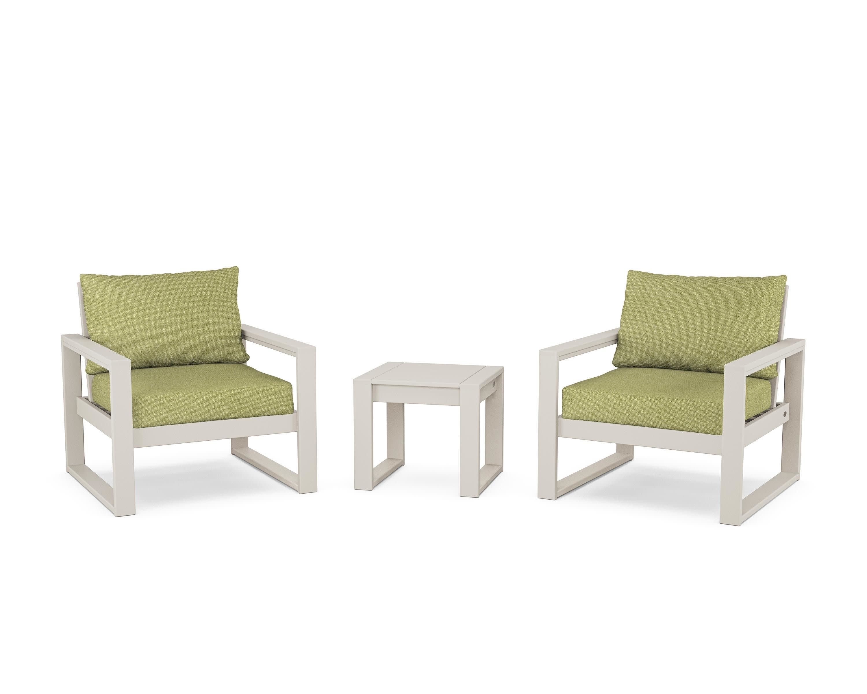 EDGE Sectional 3-Piece Deep Seating Set in Sand / Chartreuse Boucle