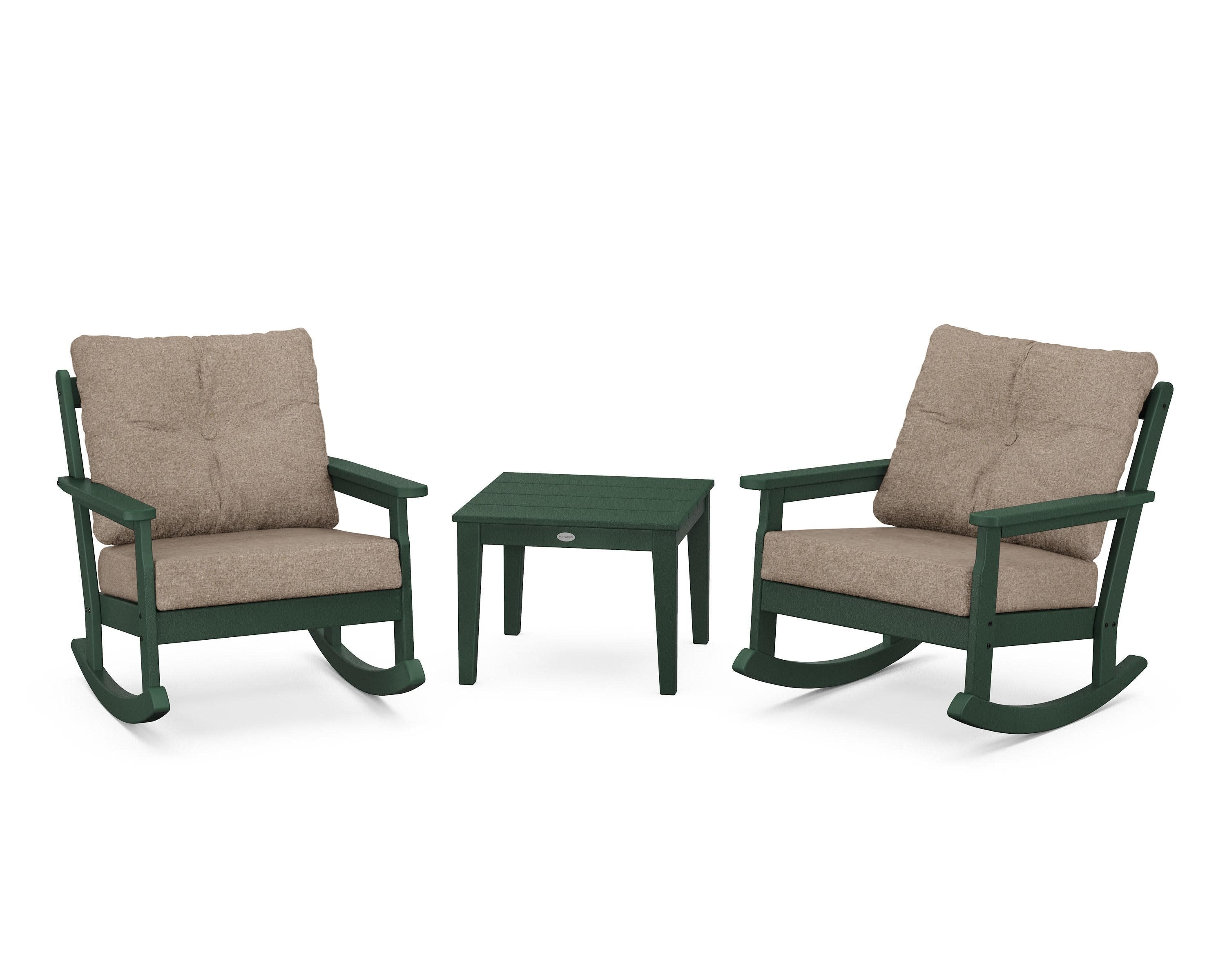 Vineyard 3-Piece Deep Seating Rocker Set in Green / Spiced Burlap