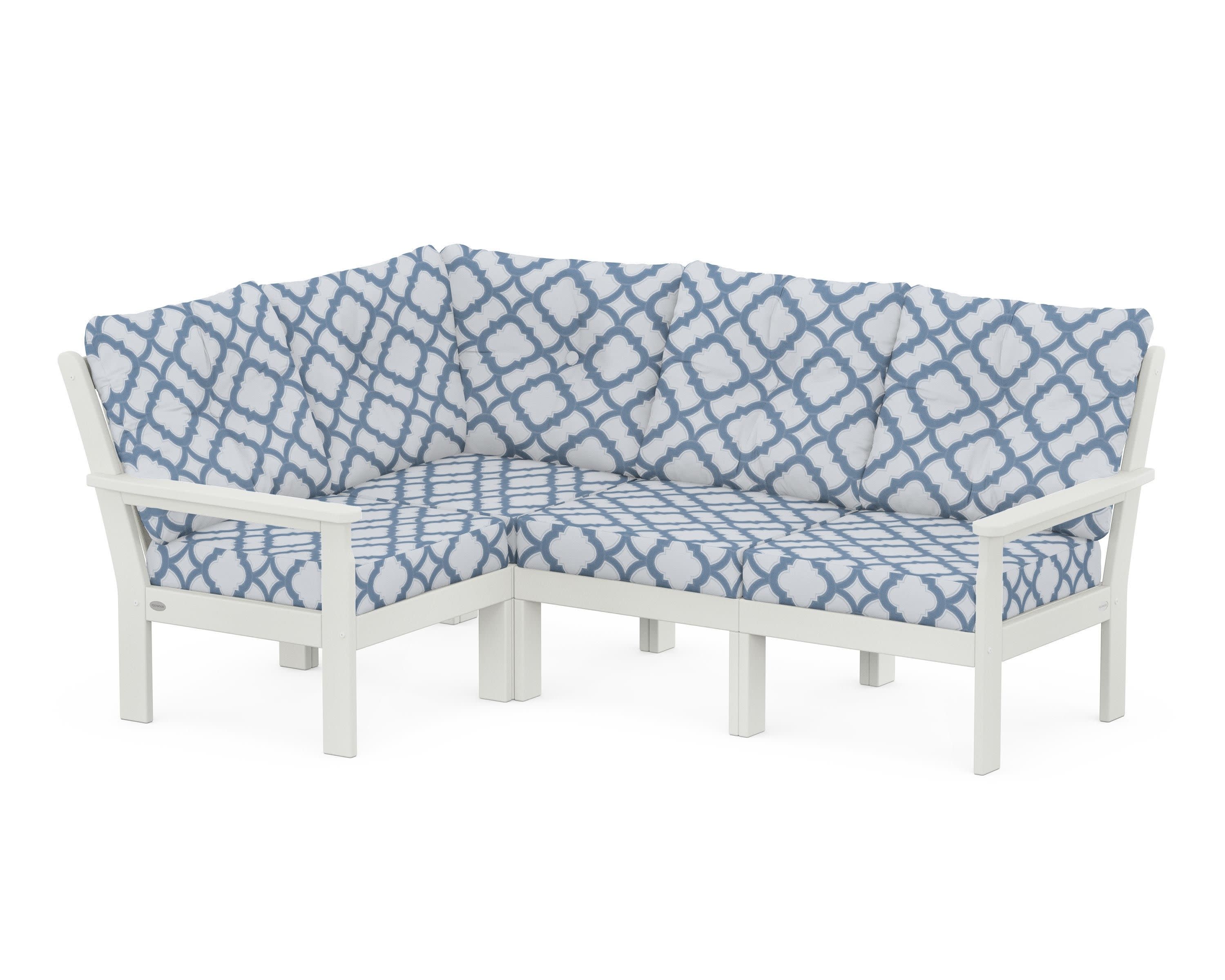 Vineyard 4-Piece Sectional in Vintage White / Trellis Sky Blue