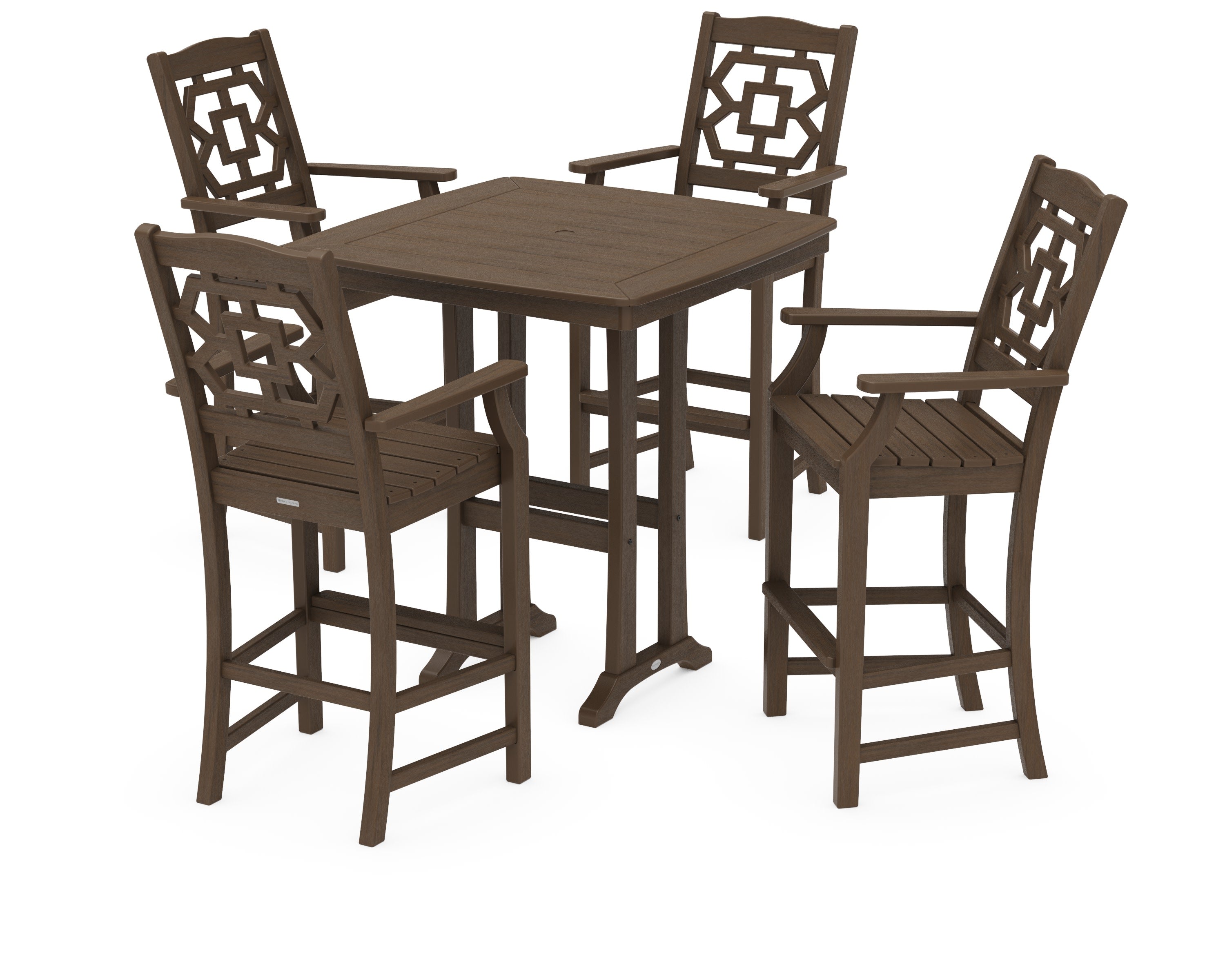 Chinoiserie 5-Piece Bar Set with Trestle Legs in Kona