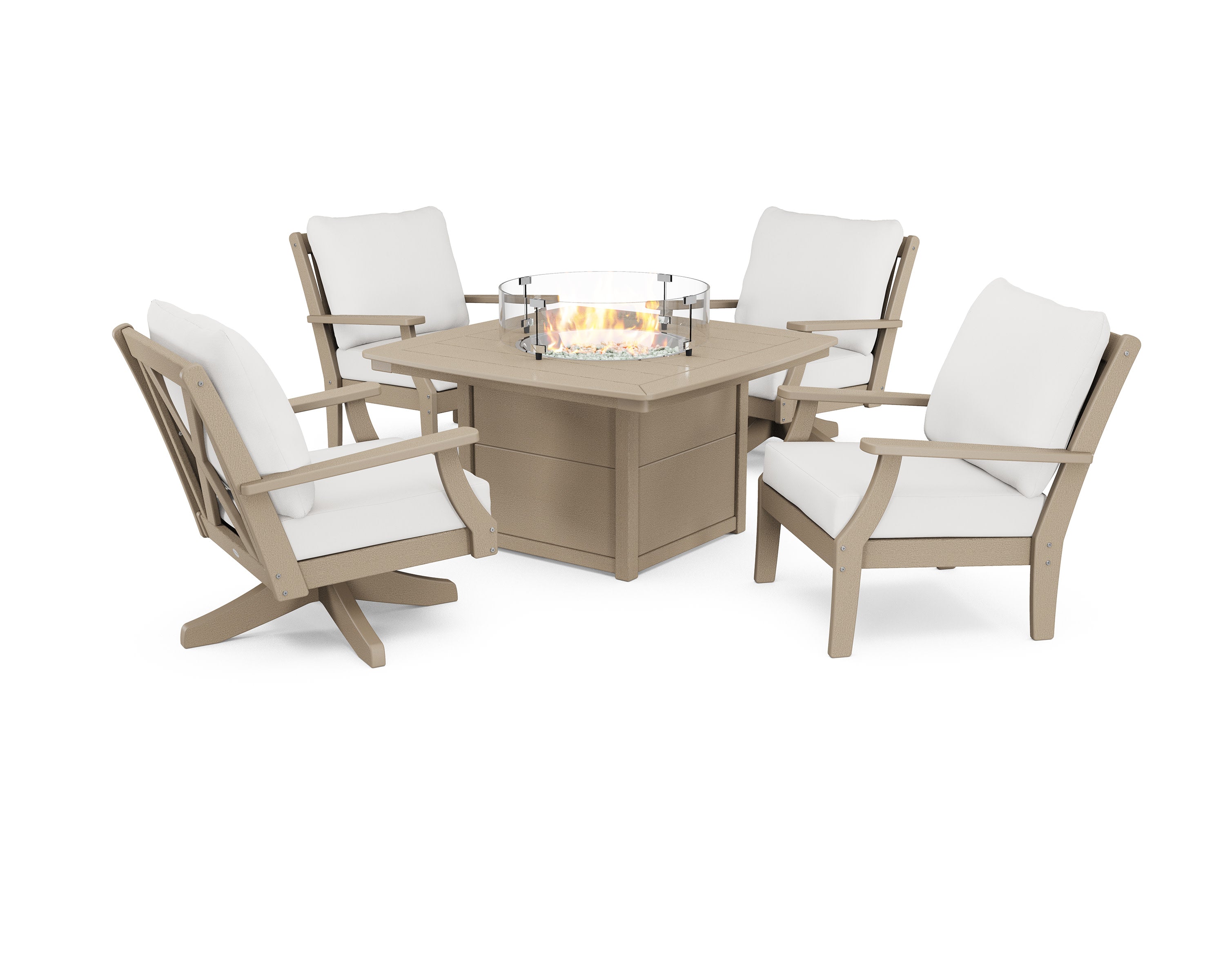 Braxton 5-Piece Deep Seating Set with Fire Table in Vintage Sahara / Natural Linen