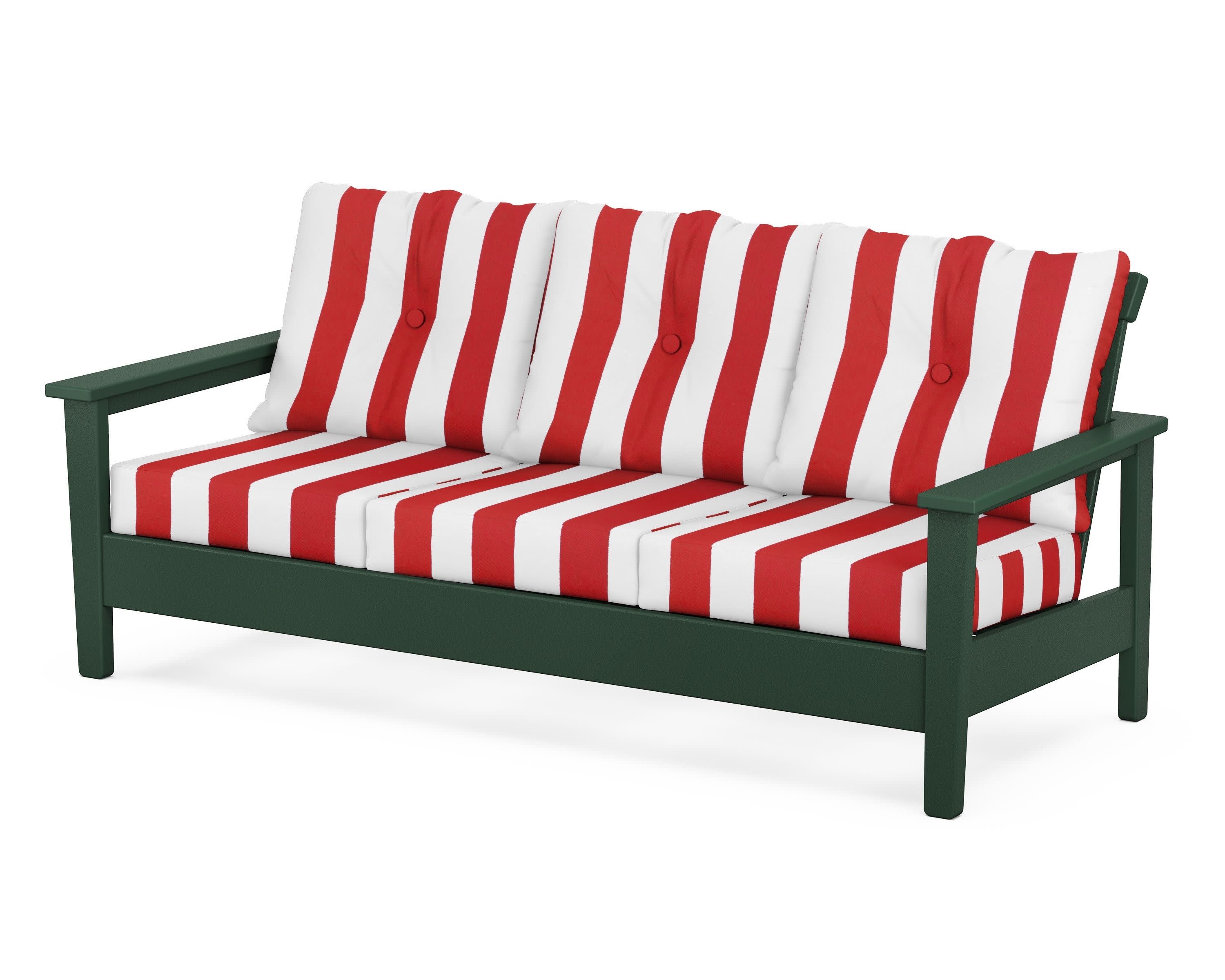 Prescott Deep Seating Sofa in Green / Cabana Stripe Crimson