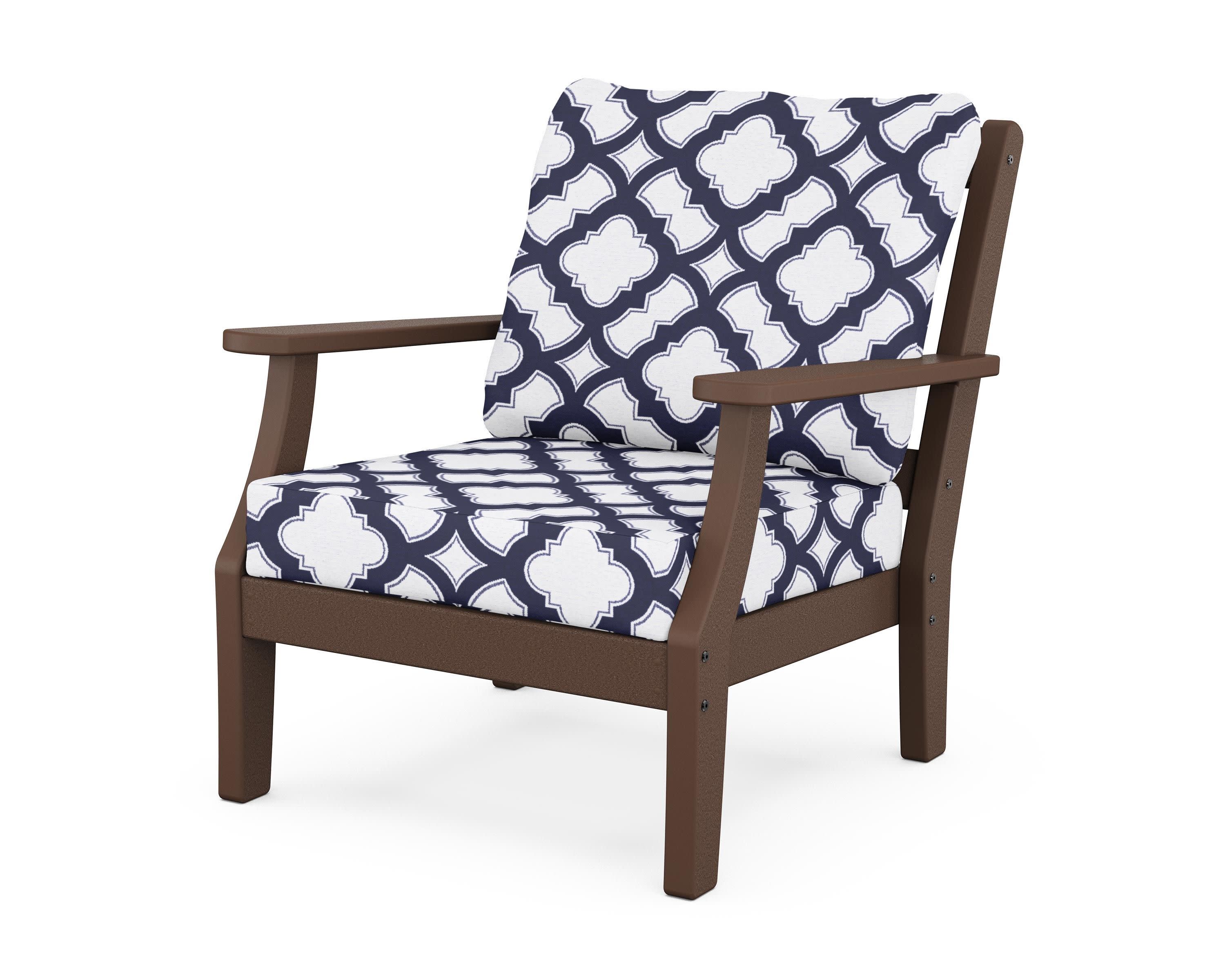 Chinoiserie Deep Seating Chair in Mahogany / Trellis Navy
