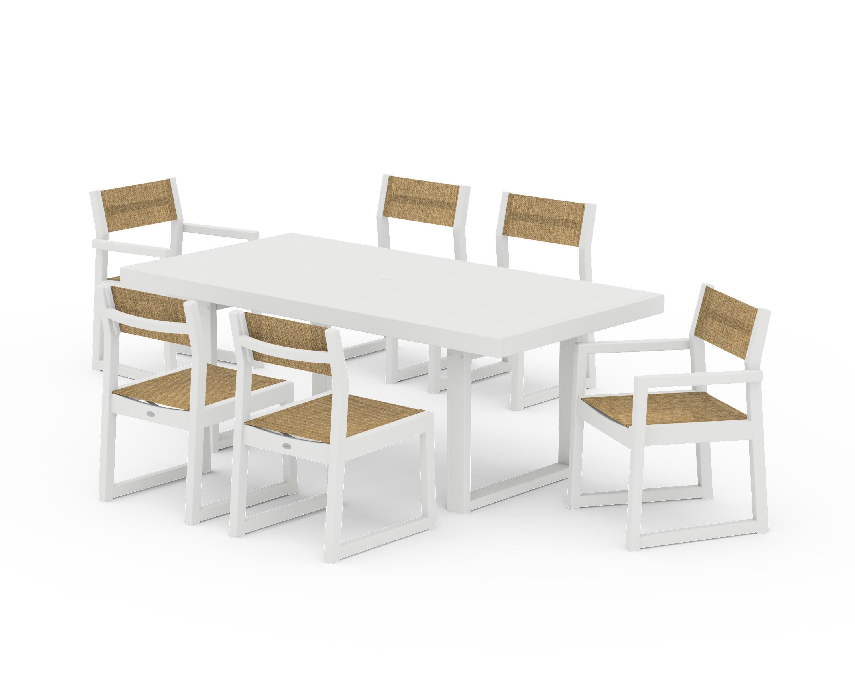 EDGE Sling 7-Piece Dining Set in Vintage White / Burlap Sling