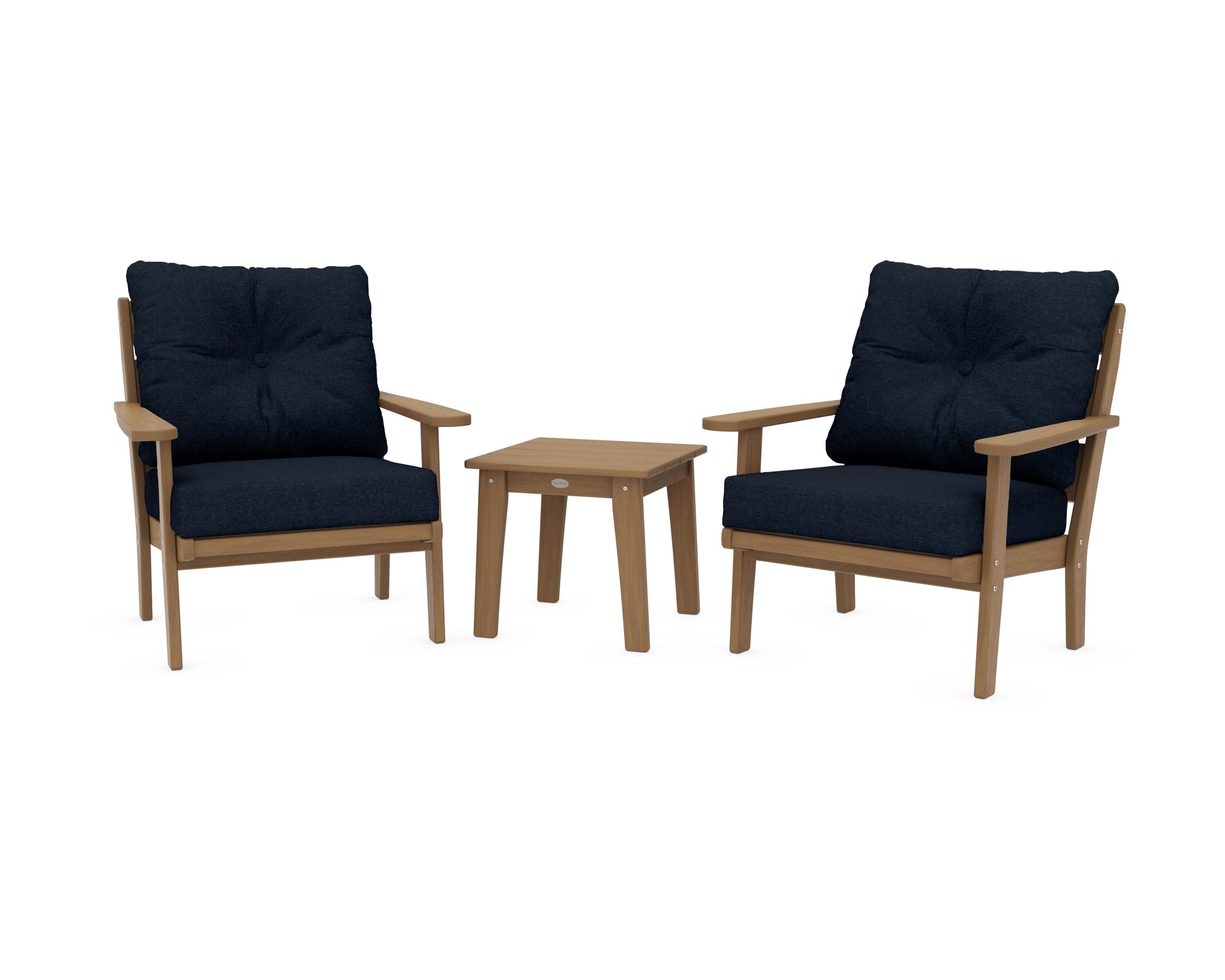 Lakeside 3-Piece Deep Seating Chair Set in Natural / Marine Indigo