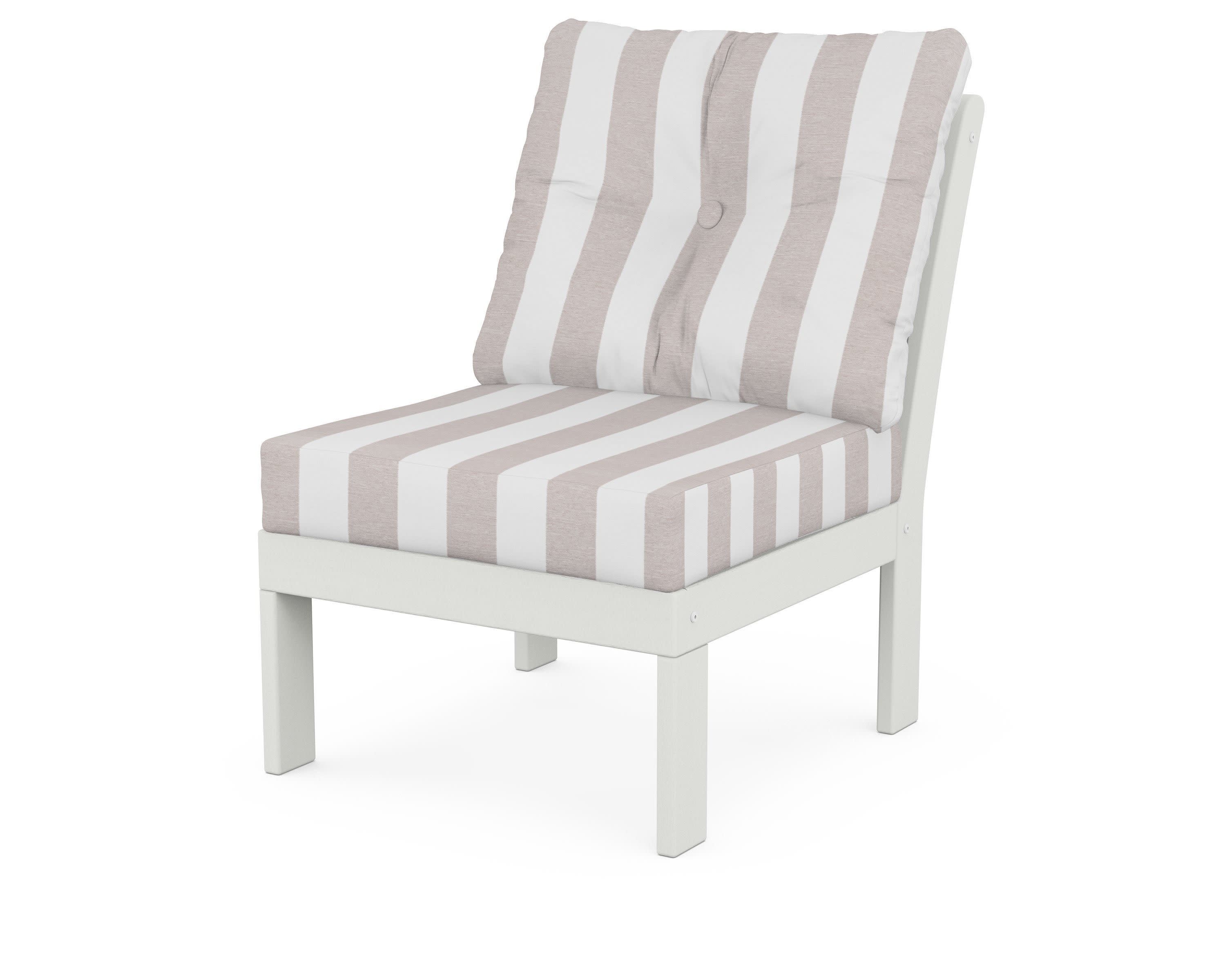 Vineyard Modular Armless Chair in Vintage White / Cabana Stripe Dune Burlap